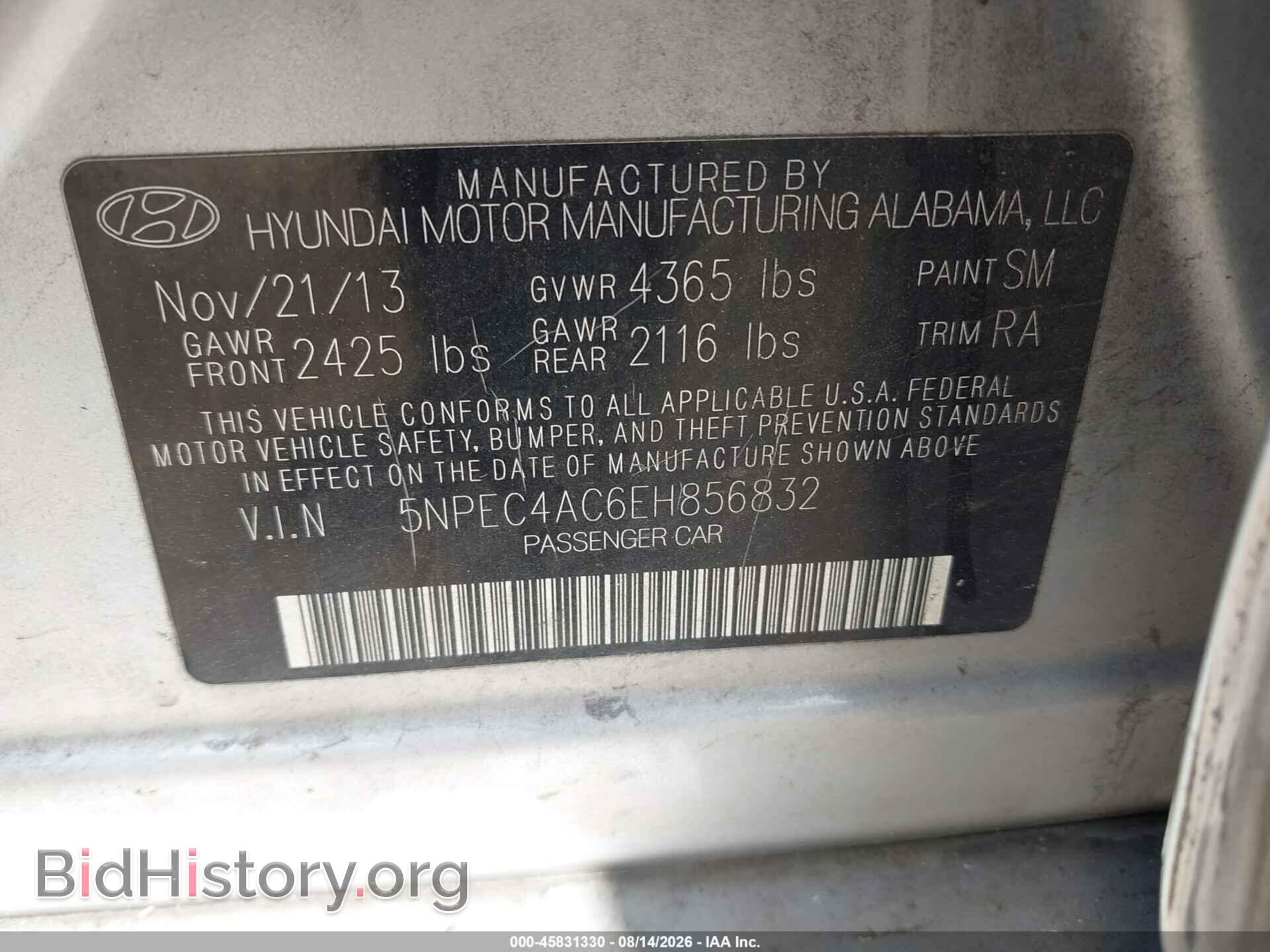 2014 HYUNDAI SONATA - VIN: 5NPEC4AC6EH856832 - Фото 9