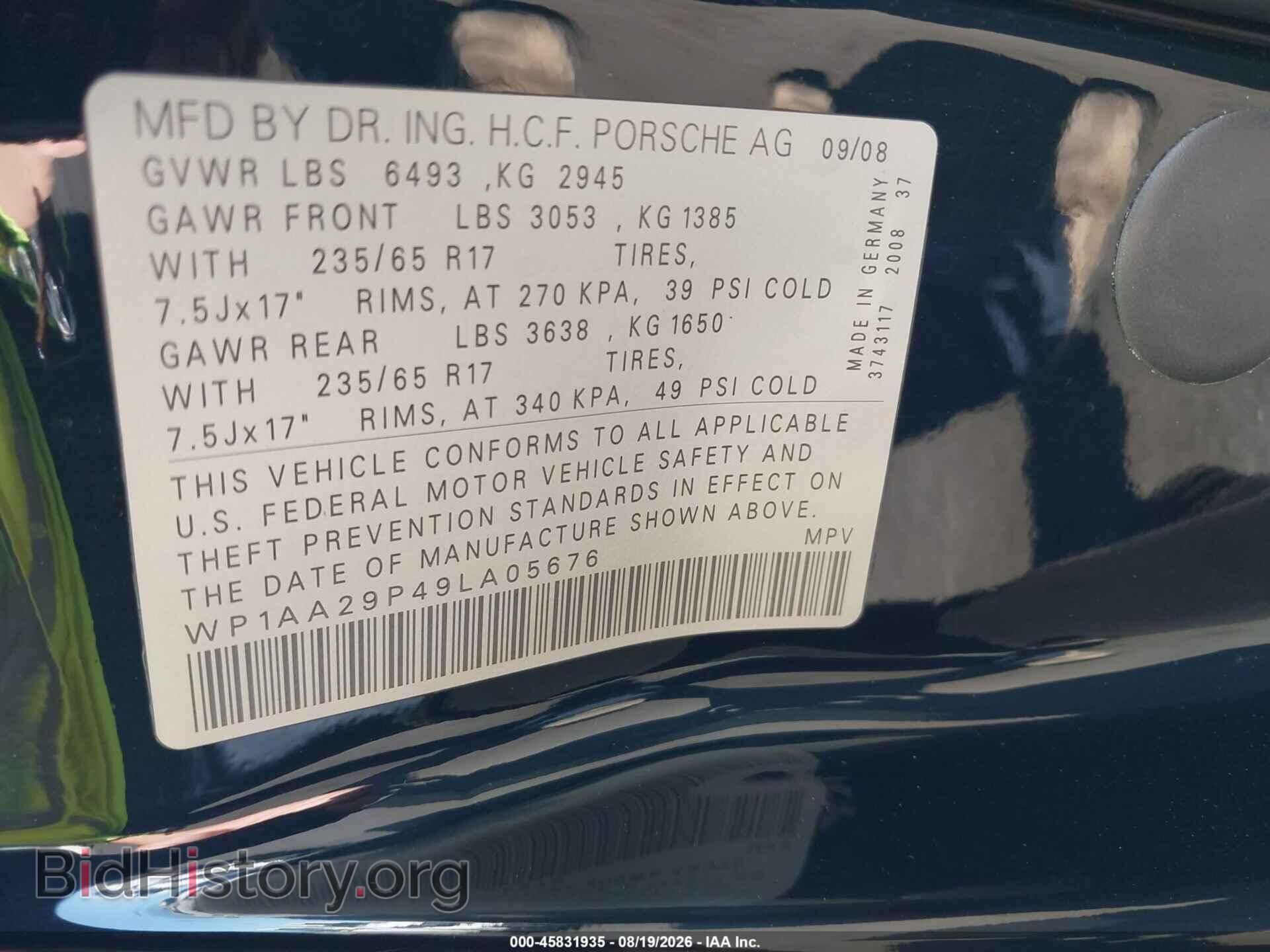2009 PORSCHE CAYENNE - VIN: WP1AA29P49LA05676 - Photo 9