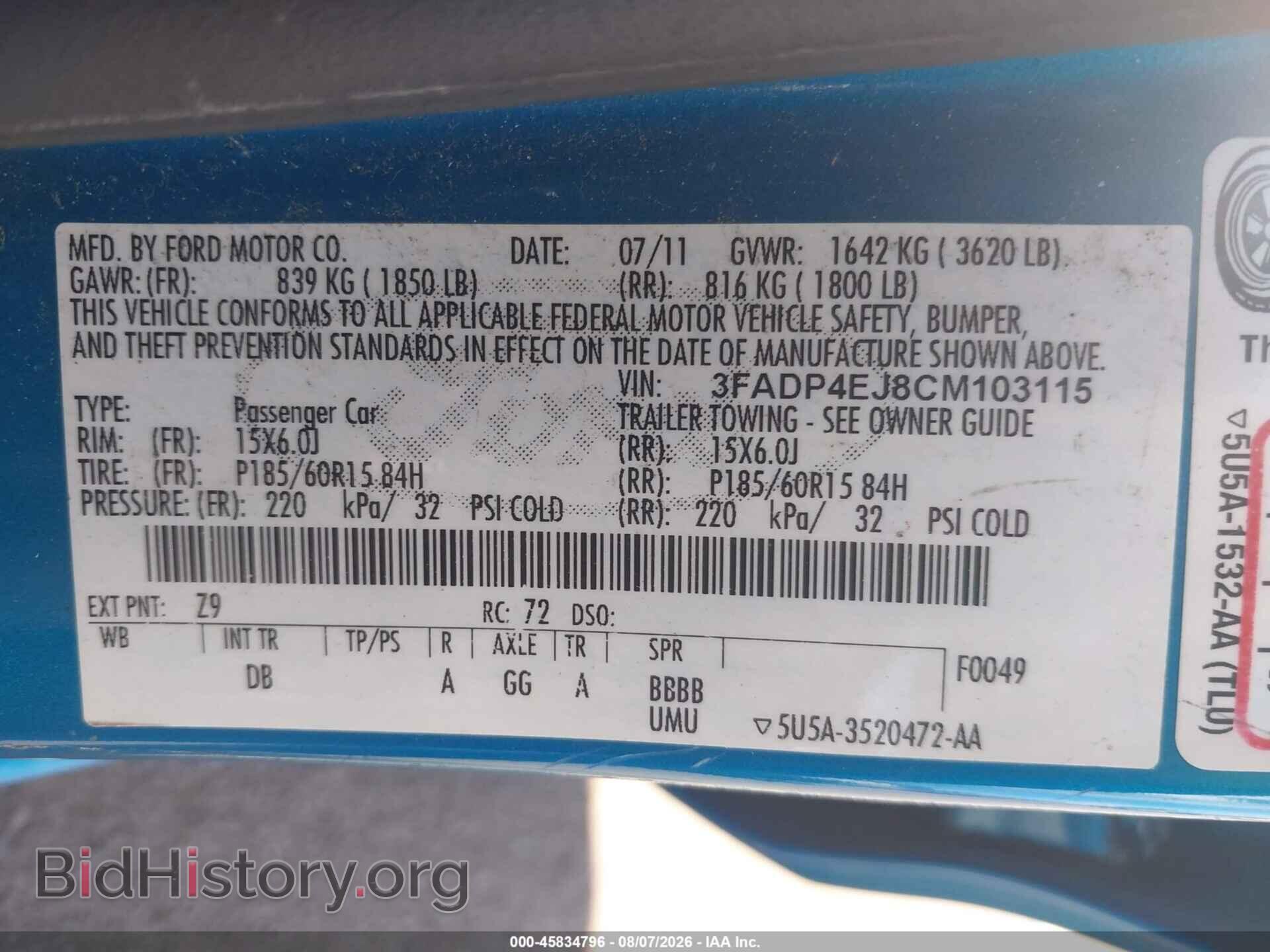 2012 FORD FIESTA - VIN: 3FADP4EJ8CM103115 - Фото 9