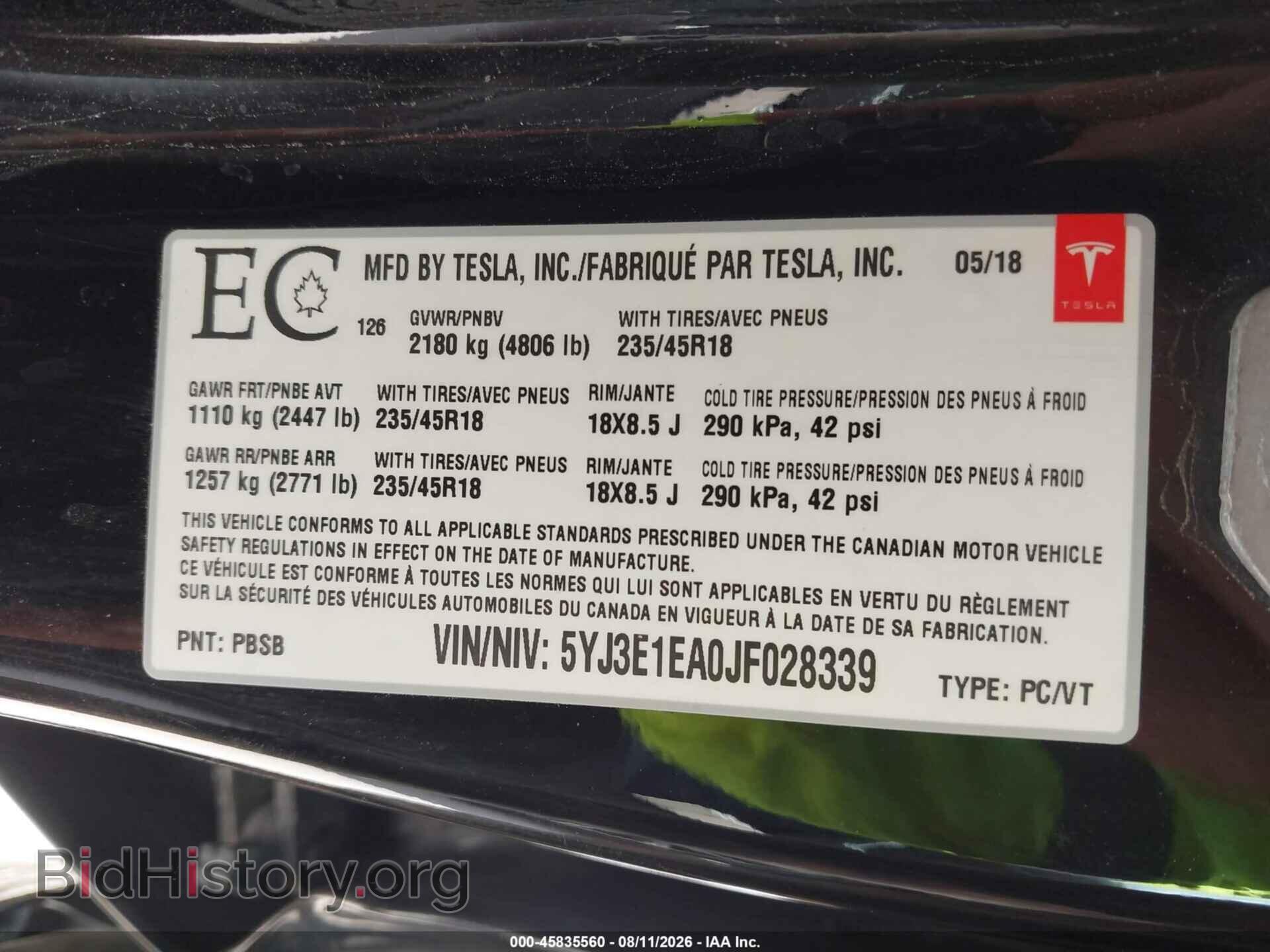 2018 TESLA MODEL 3 - VIN: 5YJ3E1EA0JF028339 - Фото 9