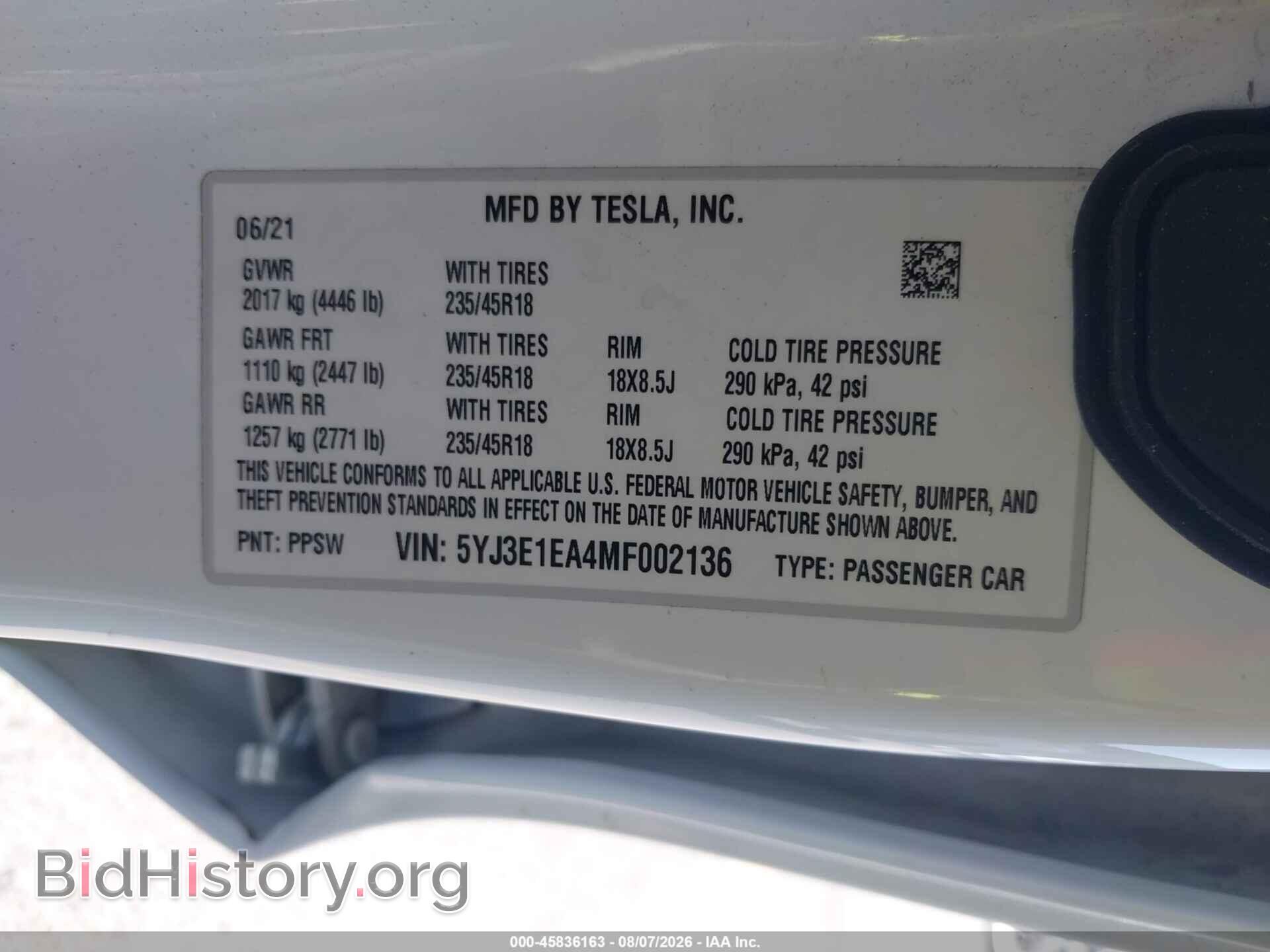 2021 TESLA MODEL 3 - VIN: 5YJ3E1EA4MF002136 - Фото 9