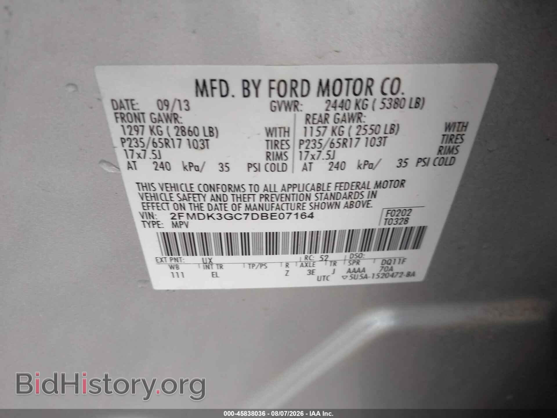 2013 FORD EDGE - VIN: 2FMDK3GC7DBE07164 - Фото 9