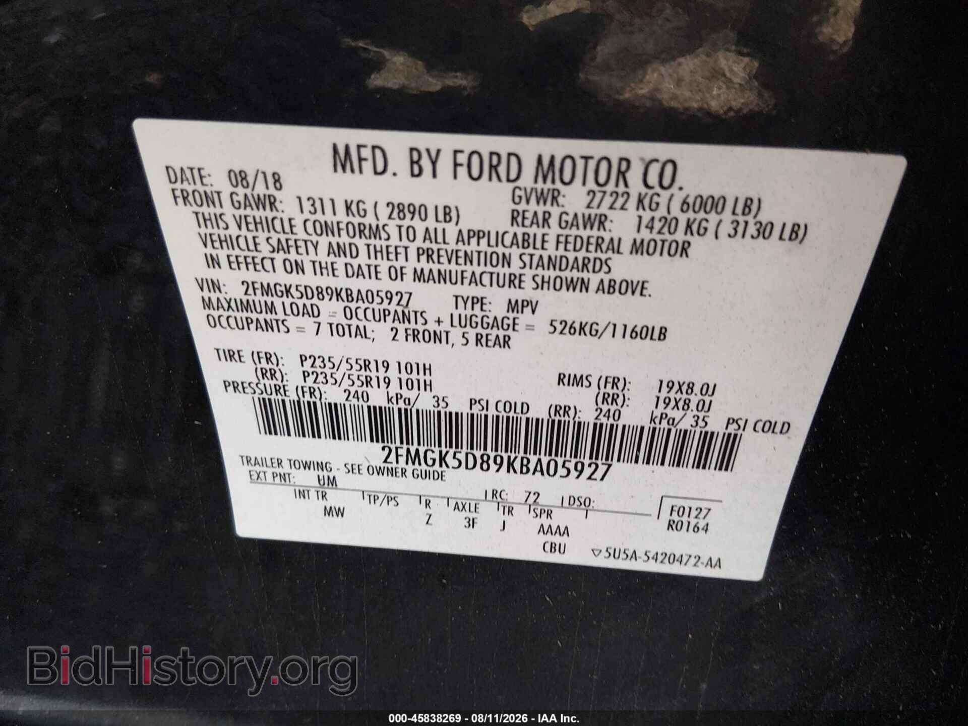 2019 FORD FLEX - VIN: 2FMGK5D89KBA05927 - Photo 9