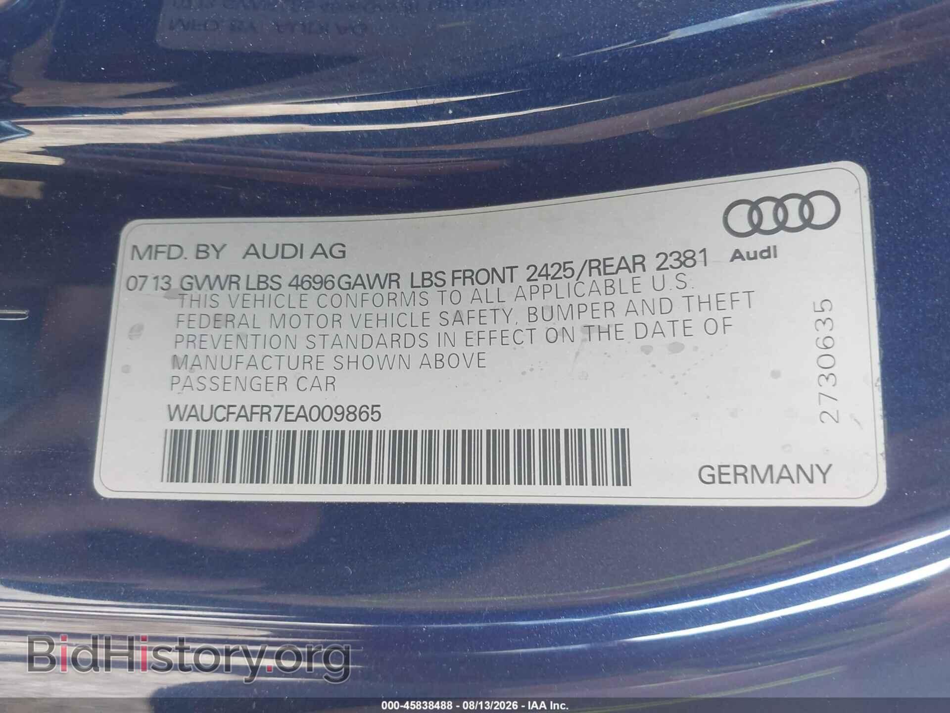 2014 AUDI A5 - VIN: WAUCFAFR7EA009865 - Фото 9