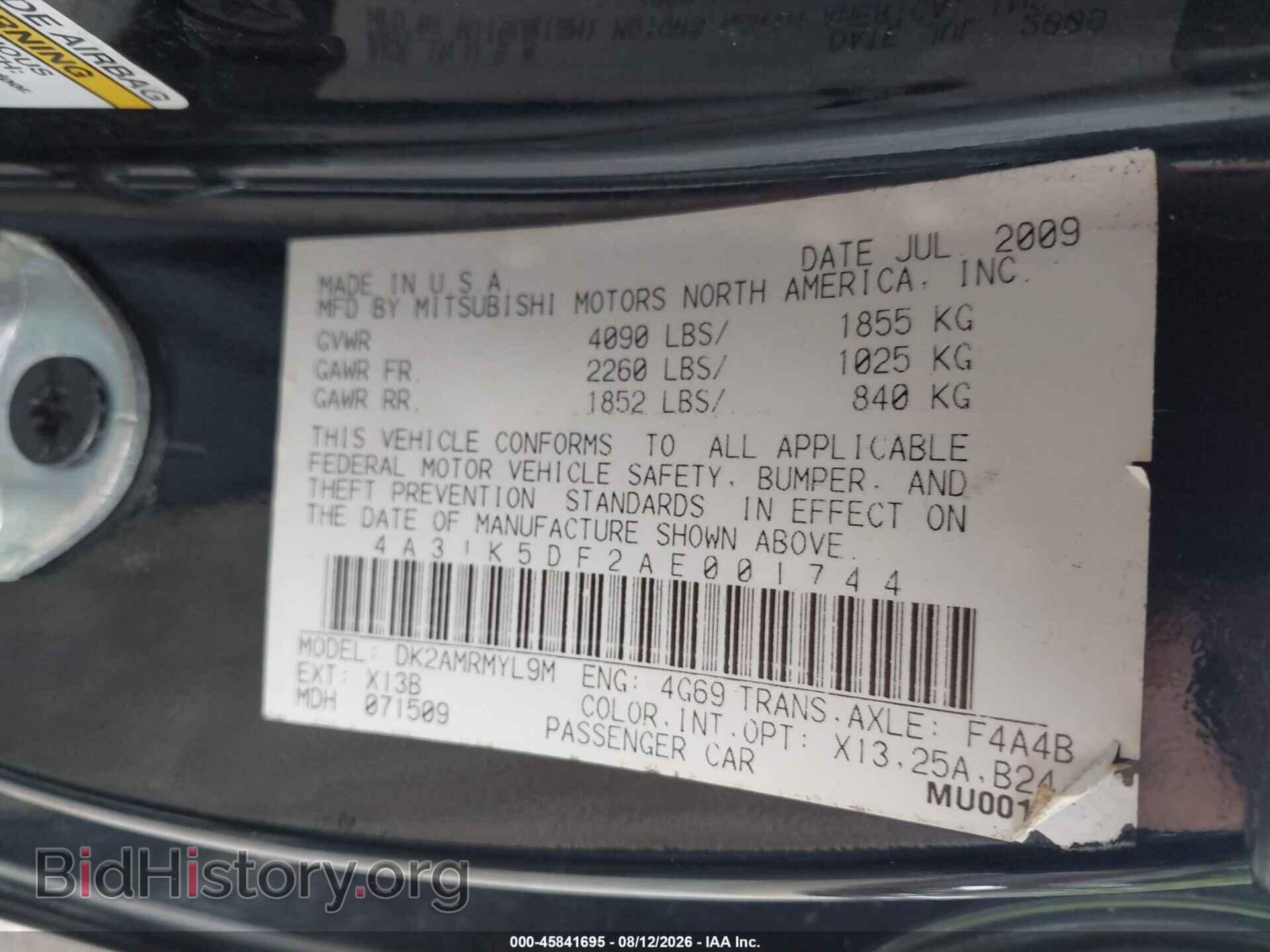 2010 MITSUBISHI ECLIPSE - VIN: 4A31K5DF2AE001744 - Photo 9