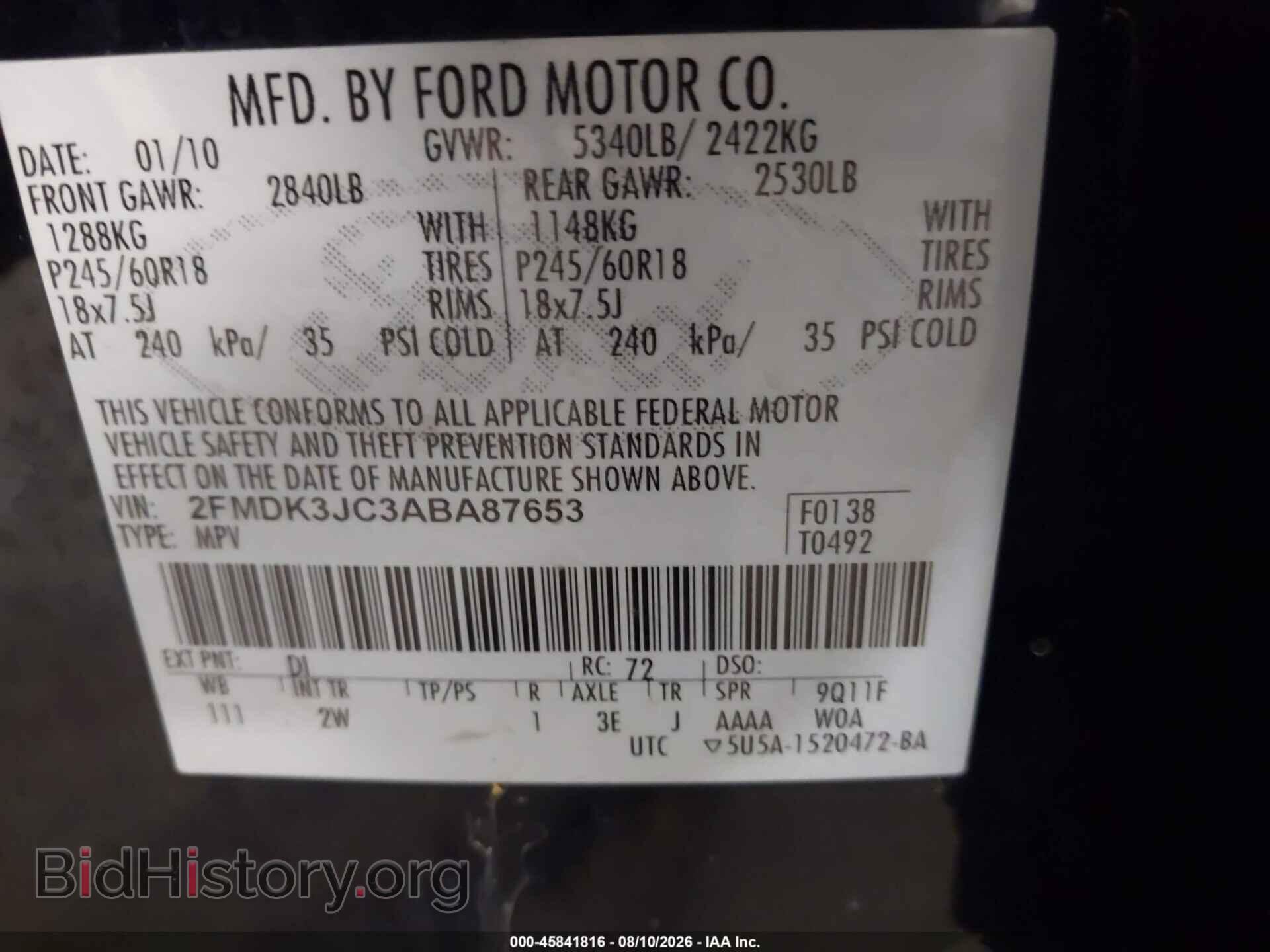 2010 FORD EDGE - VIN: 2FMDK3JC3ABA87653 - Photo 9