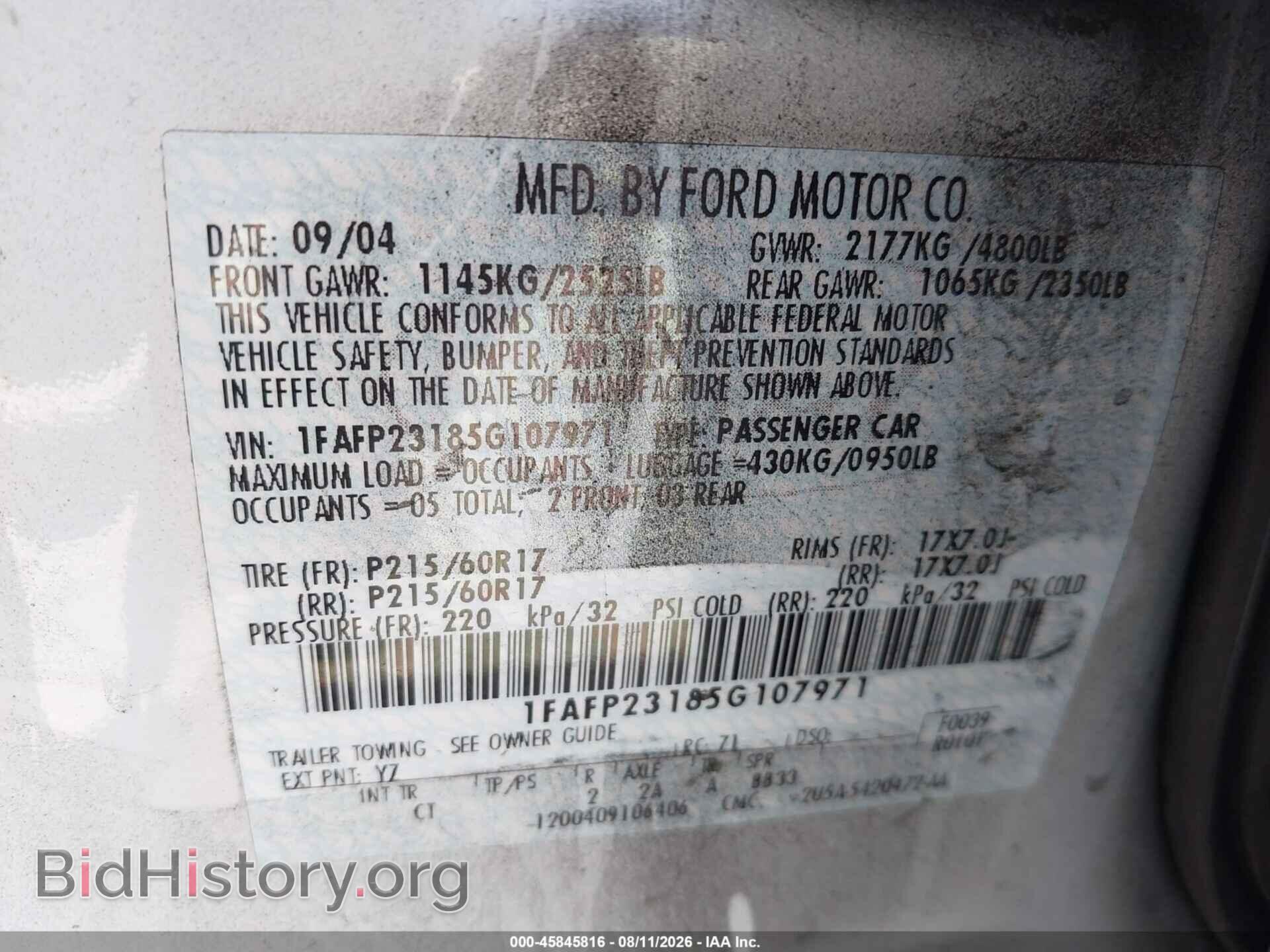 2005 FORD FIVE HUNDRED - VIN: 1FAFP23185G107971 - Фото 9