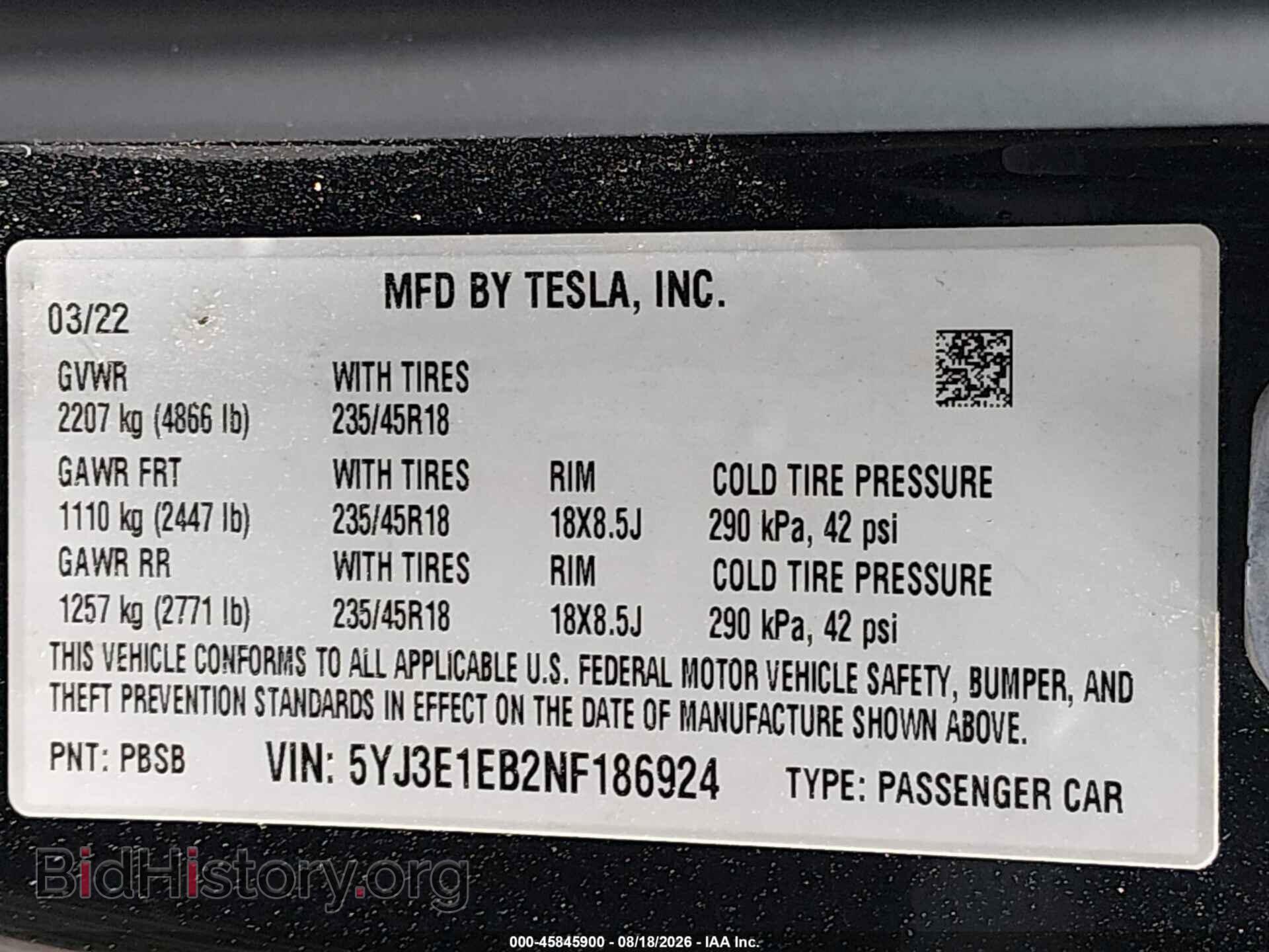 2022 TESLA MODEL 3 - VIN: 5YJ3E1EB2NF186924 - Фото 9