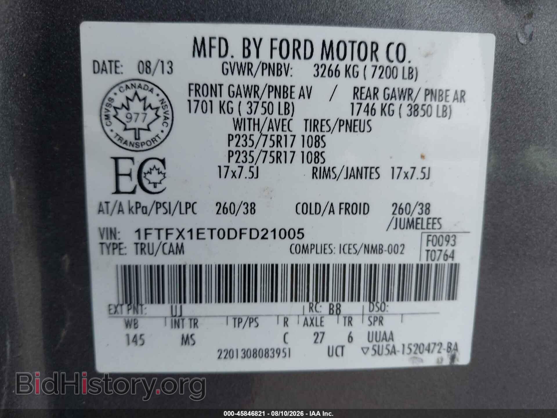 2013 FORD F-150 - VIN: 1FTFX1ET0DFD21005 - Фото 9
