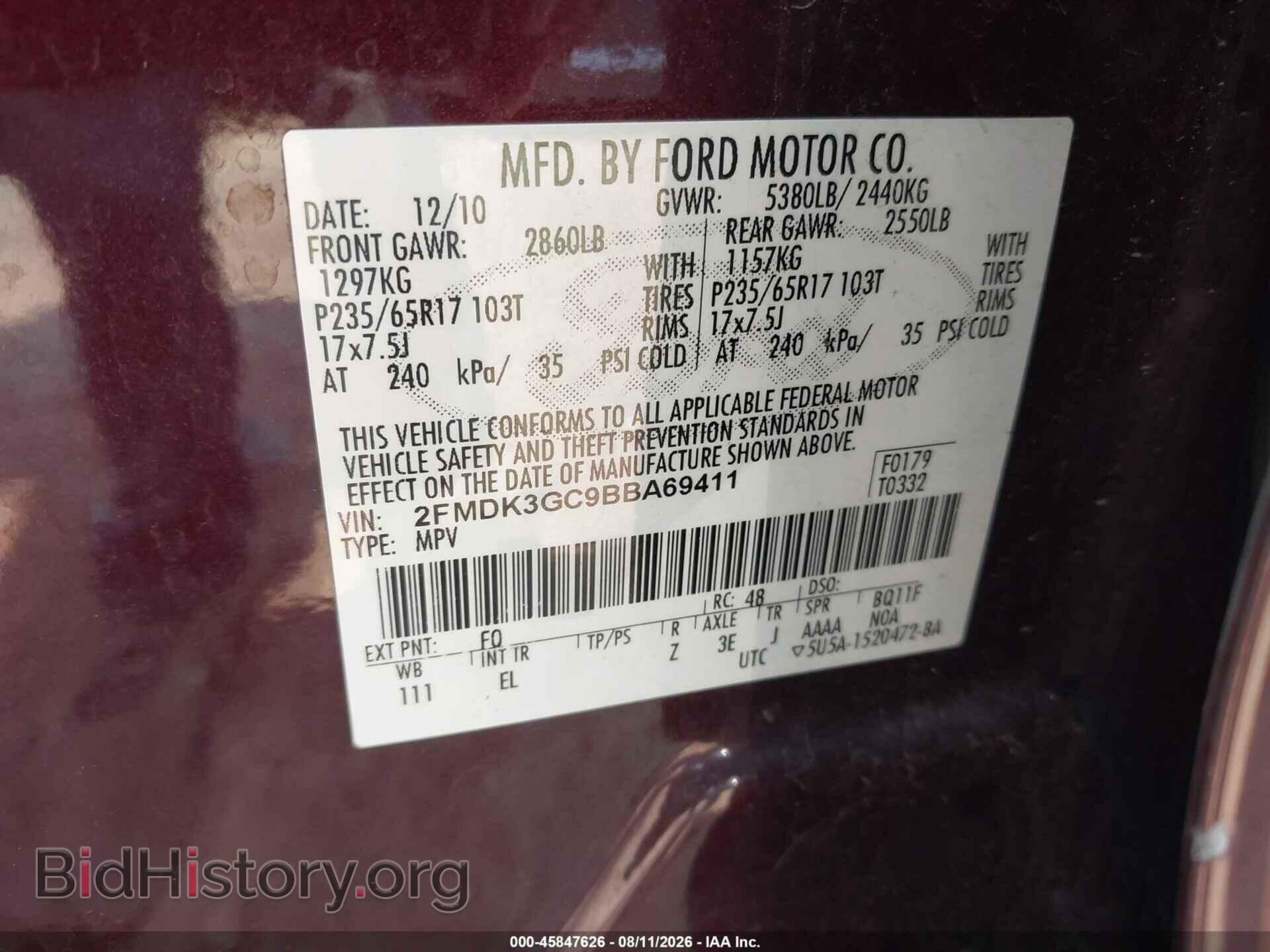 2011 FORD EDGE - VIN: 2FMDK3GC9BBA69411 - Photo 9