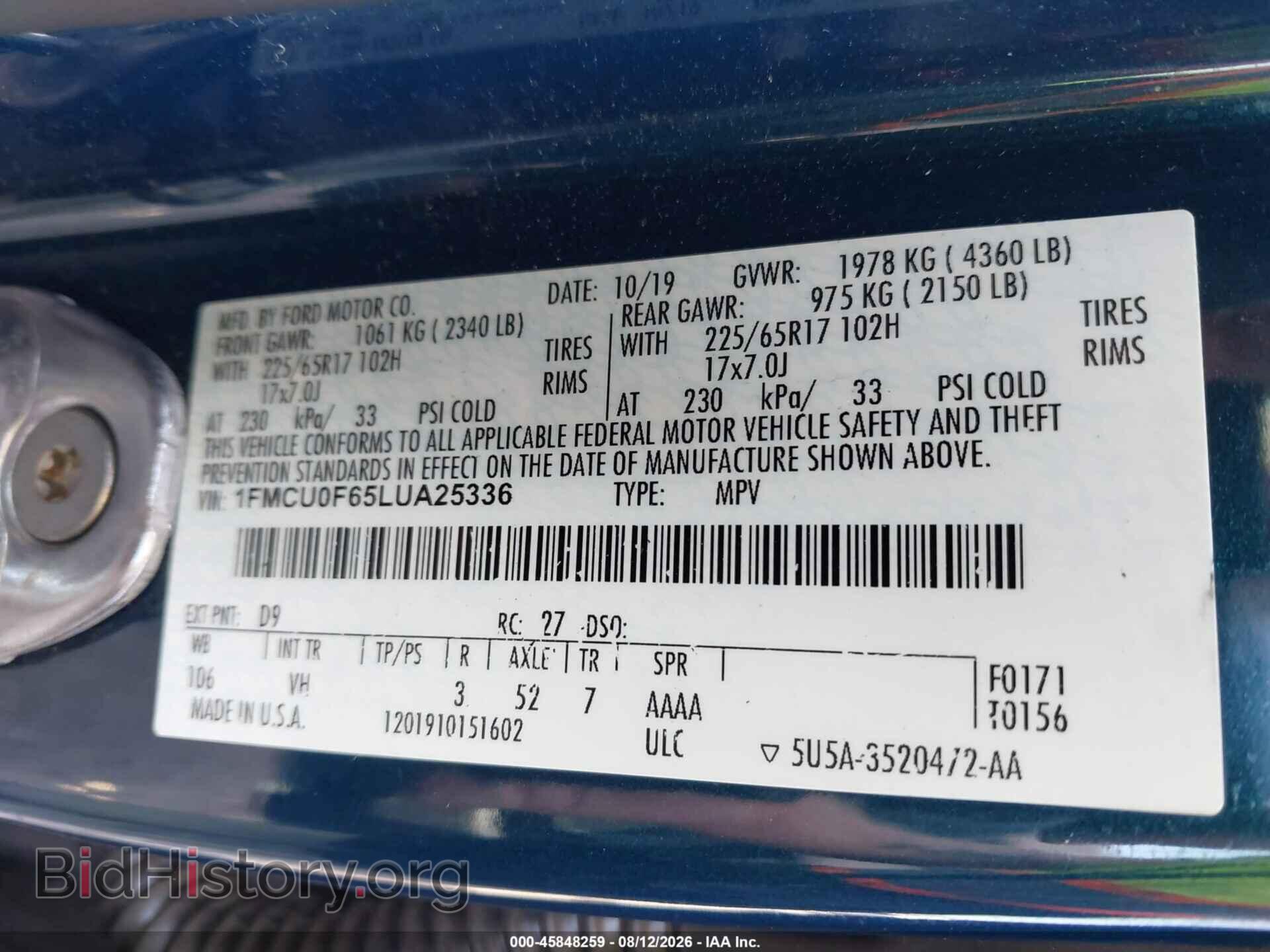 2020 FORD ESCAPE - VIN: 1FMCU0F65LUA25336 - Photo 9