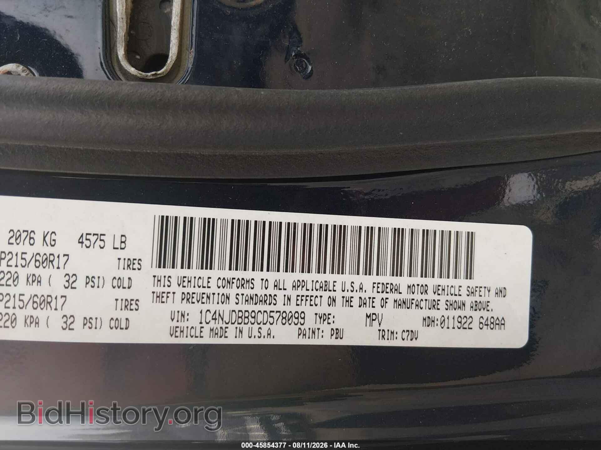 2012 JEEP COMPASS - VIN: 1C4NJDBB9CD578099 - Фото 9