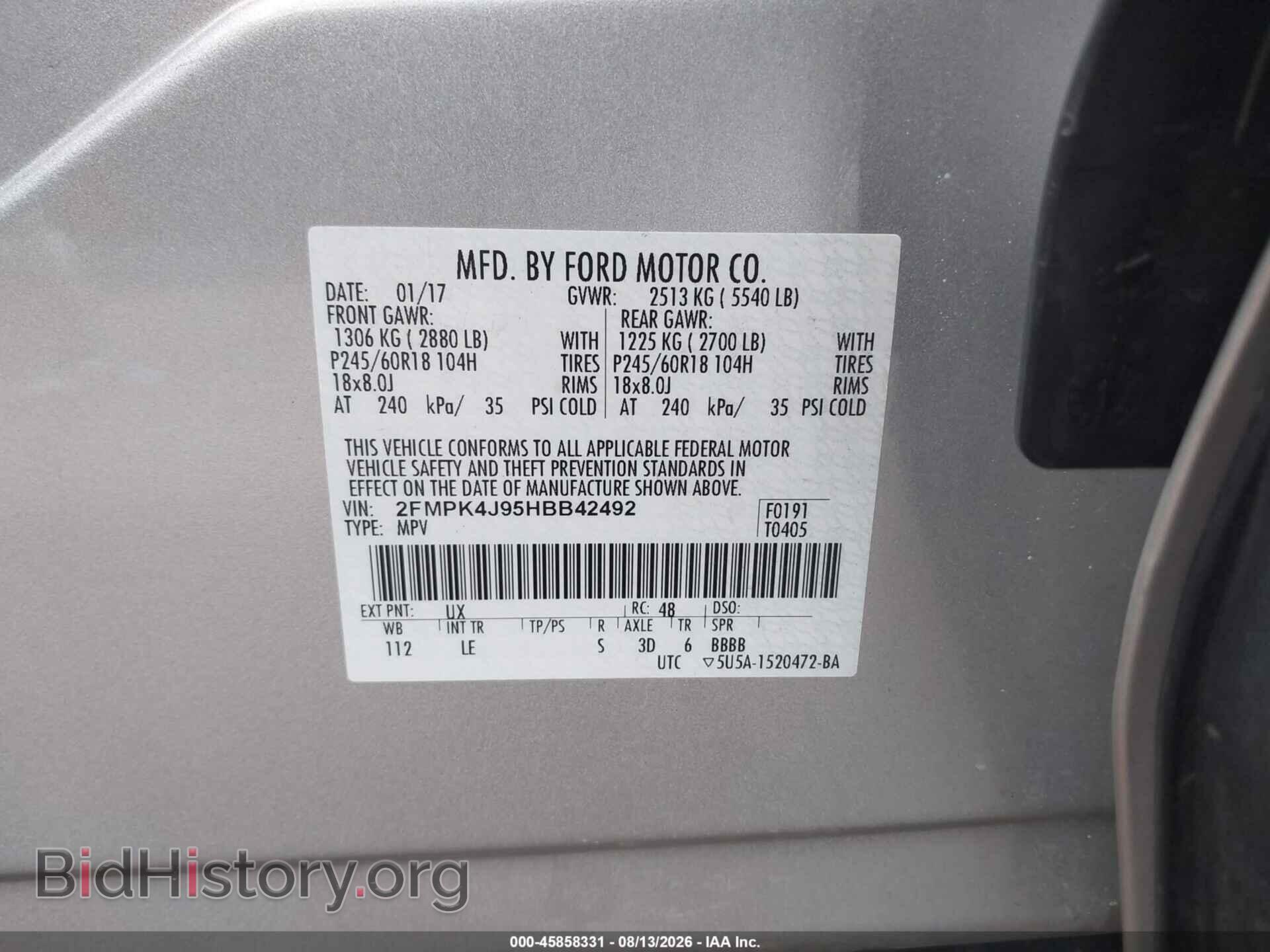 2017 FORD EDGE - VIN: 2FMPK4J95HBB42492 - Photo 9