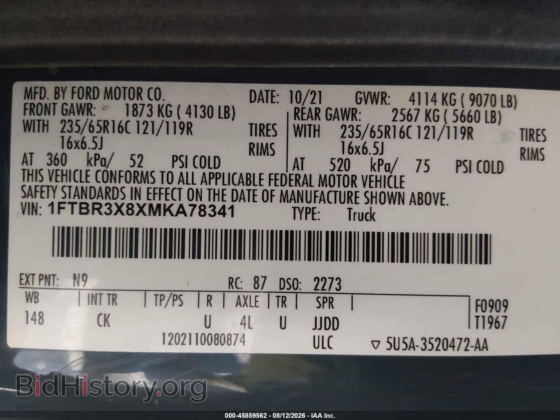 2021 FORD TRANSIT-250 CARGO VAN - VIN: 1FTBR3X8XMKA78341 - Photo 9