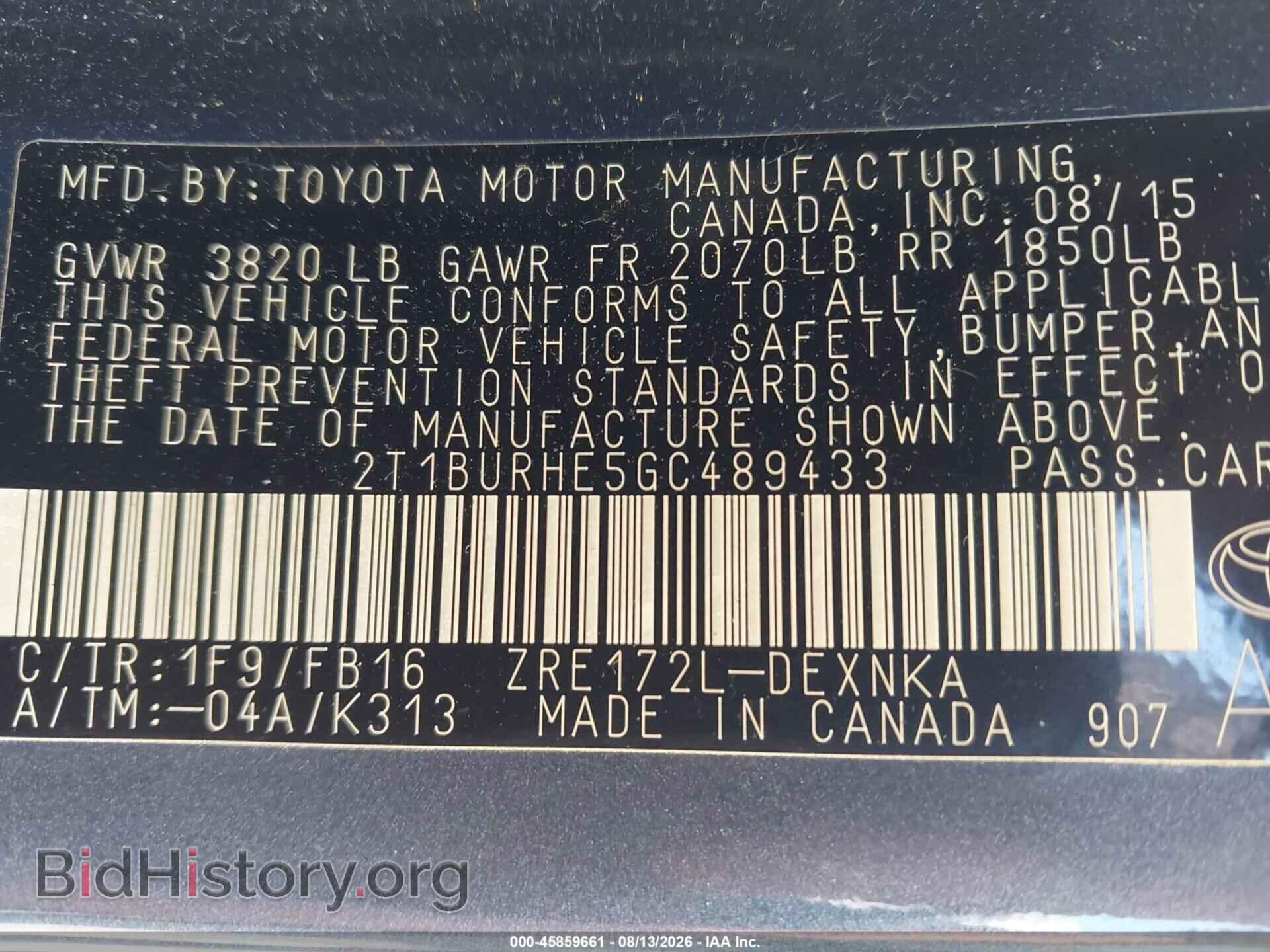 2016 TOYOTA COROLLA - VIN: 2T1BURHE5GC489433 - Фото 9