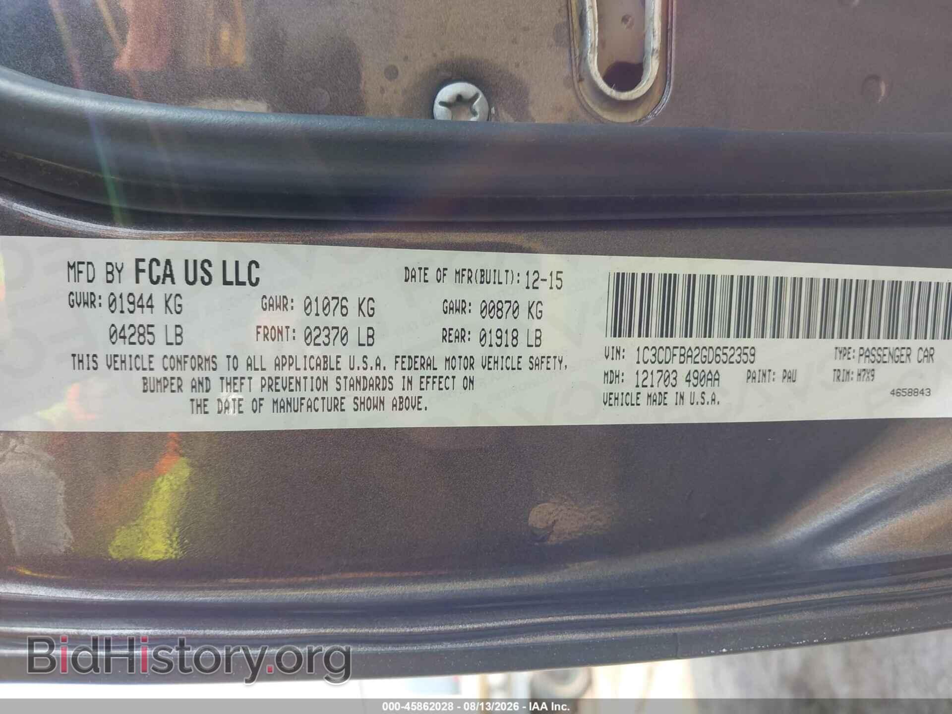 2016 DODGE DART - VIN: 1C3CDFBA2GD652359 - Photo 9