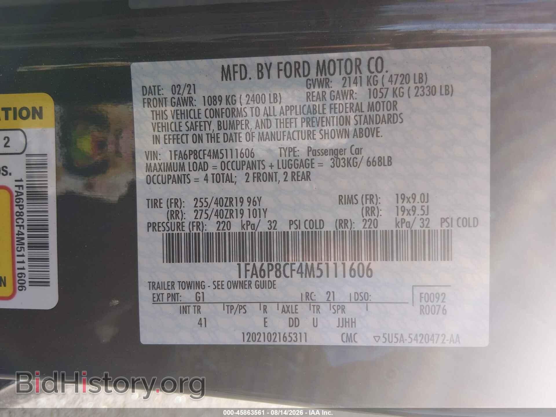 2021 FORD MUSTANG - VIN: 1FA6P8CF4M5111606 - Photo 9