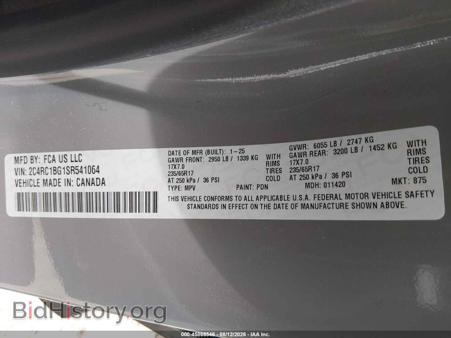 2025 CHRYSLER PACIFICA - VIN: 2C4RC1BG1SR541064 - Фото 9
