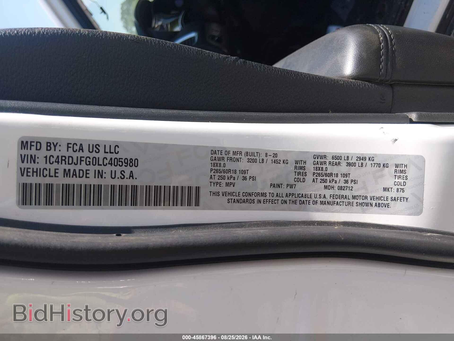 2020 DODGE DURANGO - VIN: 1C4RDJFG0LC405980 - Фото 9