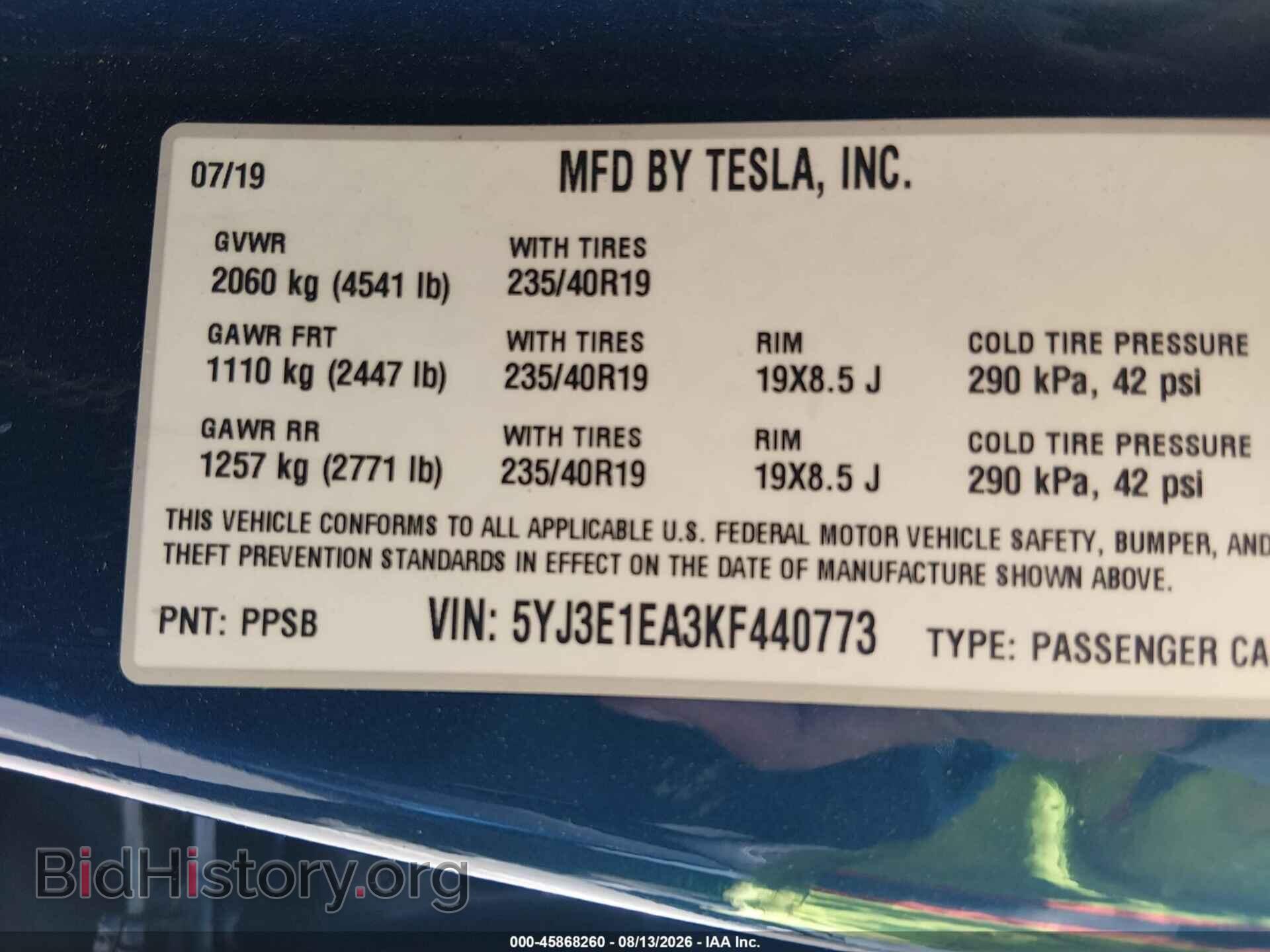 2019 TESLA MODEL 3 - VIN: 5YJ3E1EA3KF440773 - Photo 9