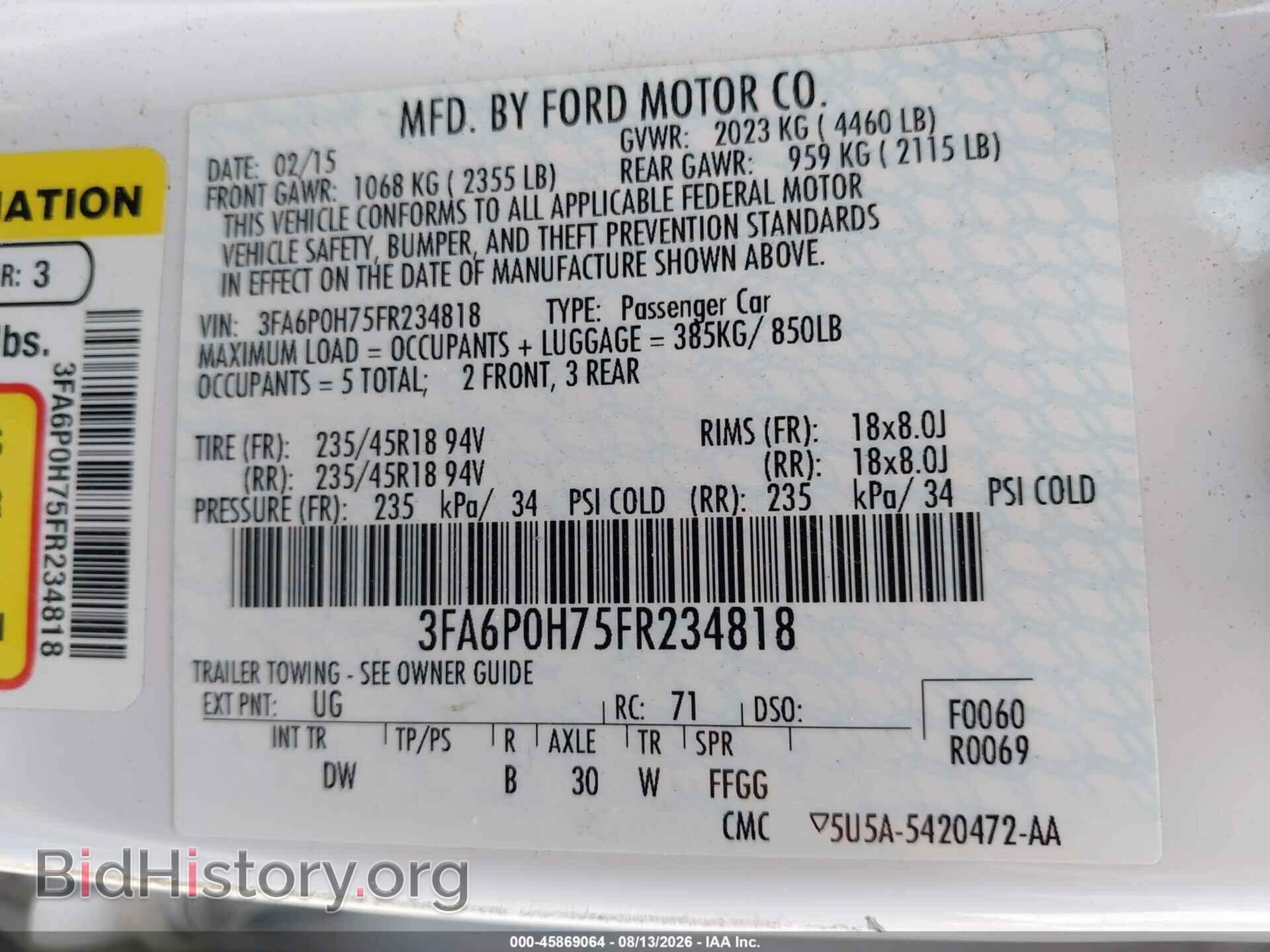 2015 FORD FUSION - VIN: 3FA6P0H75FR234818 - Фото 9