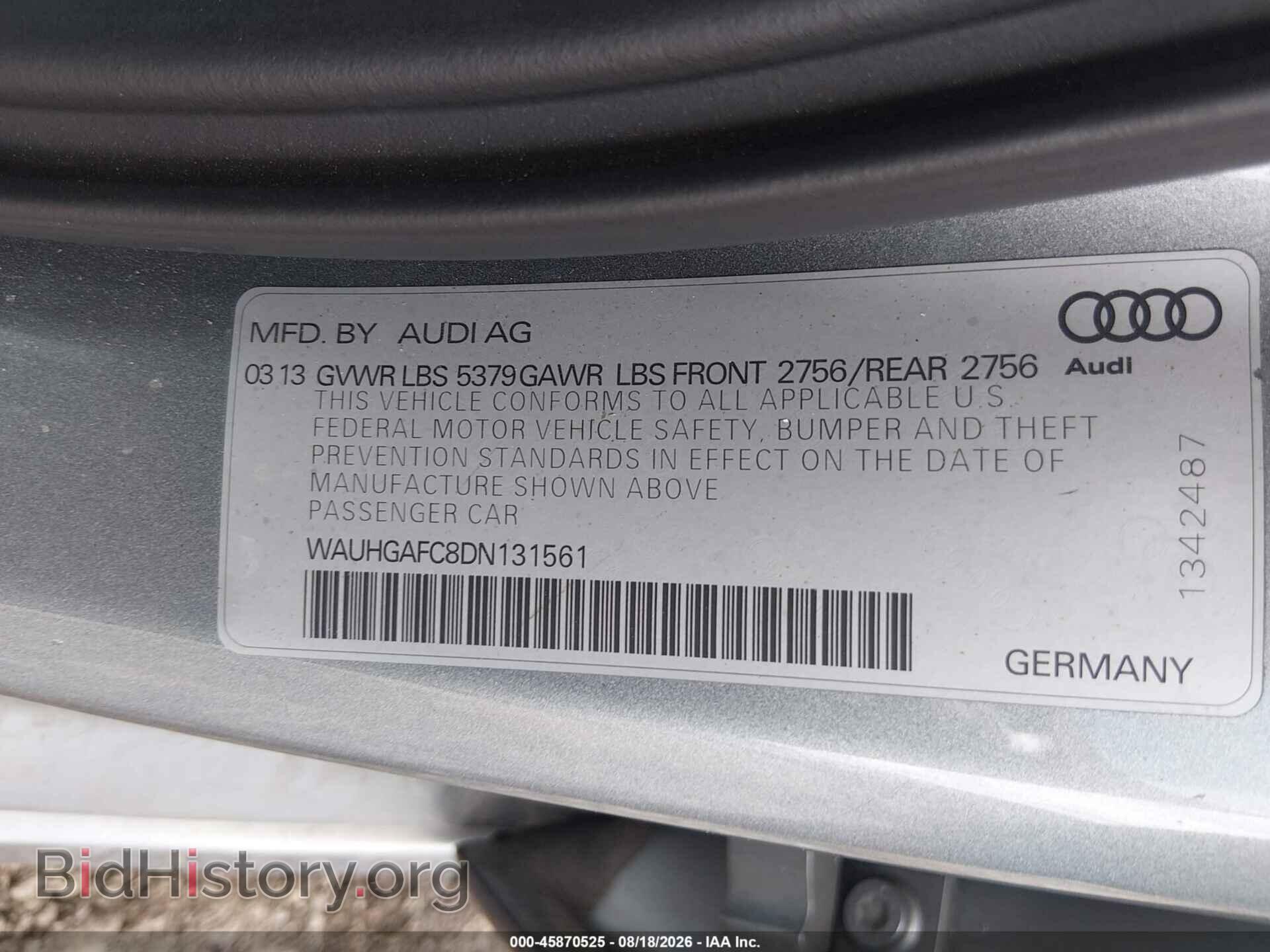 2013 AUDI A6 - VIN: WAUHGAFC8DN131561 - Фото 9