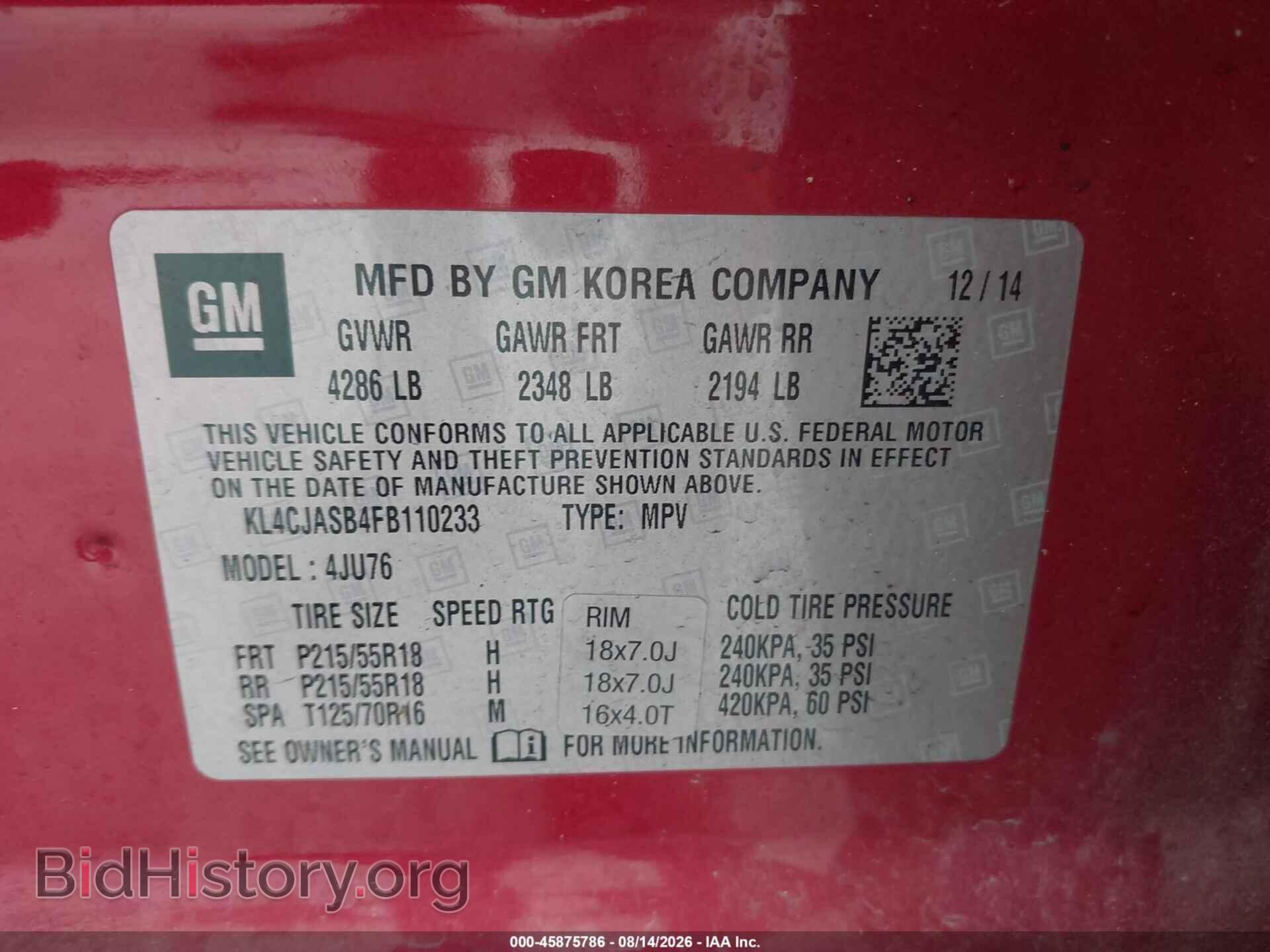 2015 BUICK ENCORE - VIN: KL4CJASB4FB110233 - Photo 9