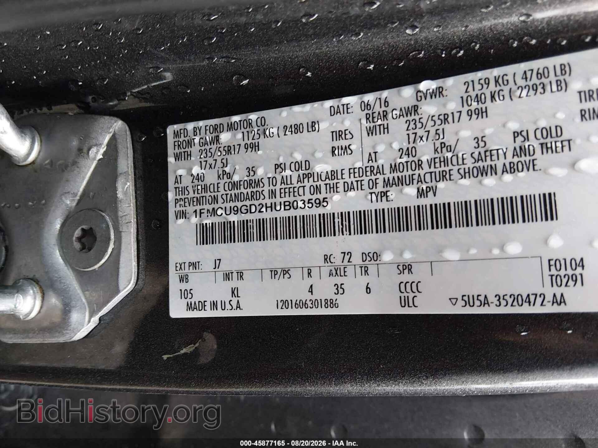 2017 FORD ESCAPE - VIN: 1FMCU9GD2HUB03595 - Photo 9