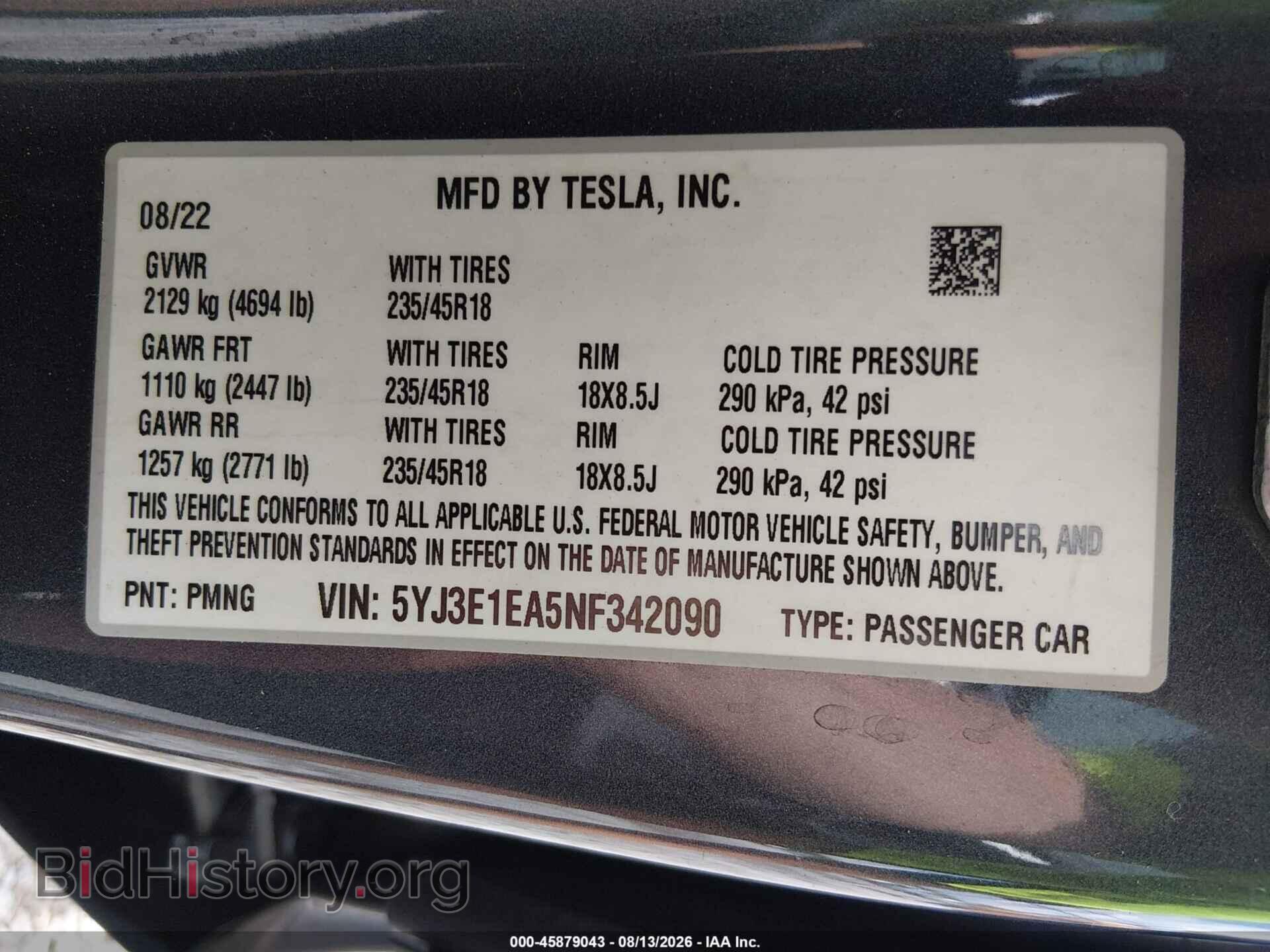 2022 TESLA MODEL 3 - VIN: 5YJ3E1EA5NF342090 - Фото 9