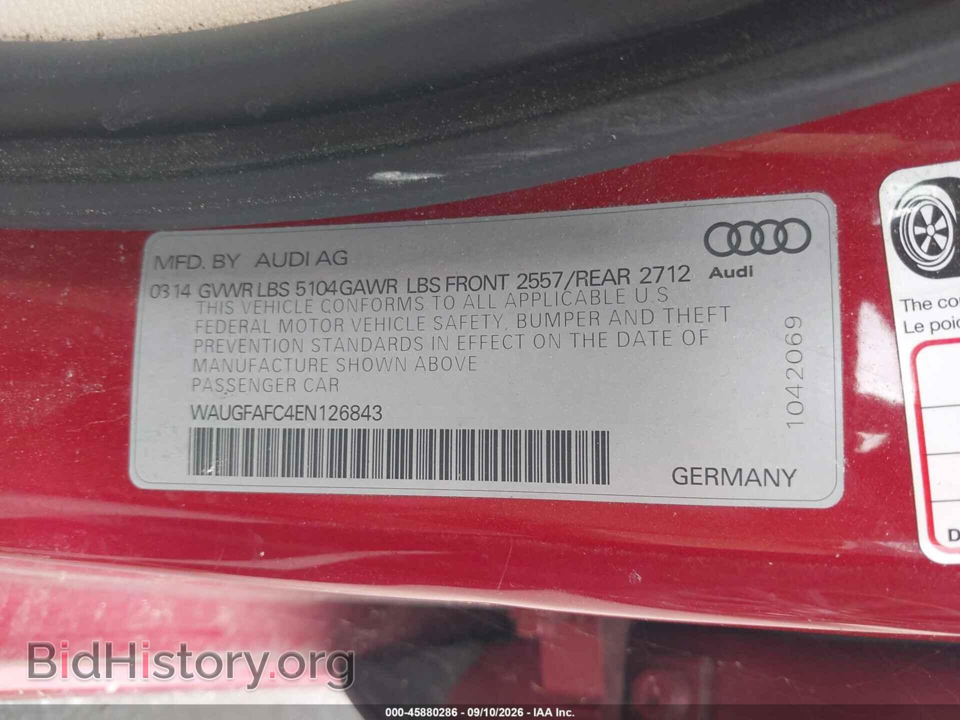 2014 AUDI A6 - VIN: WAUGFAFC4EN126843 - Фото 9