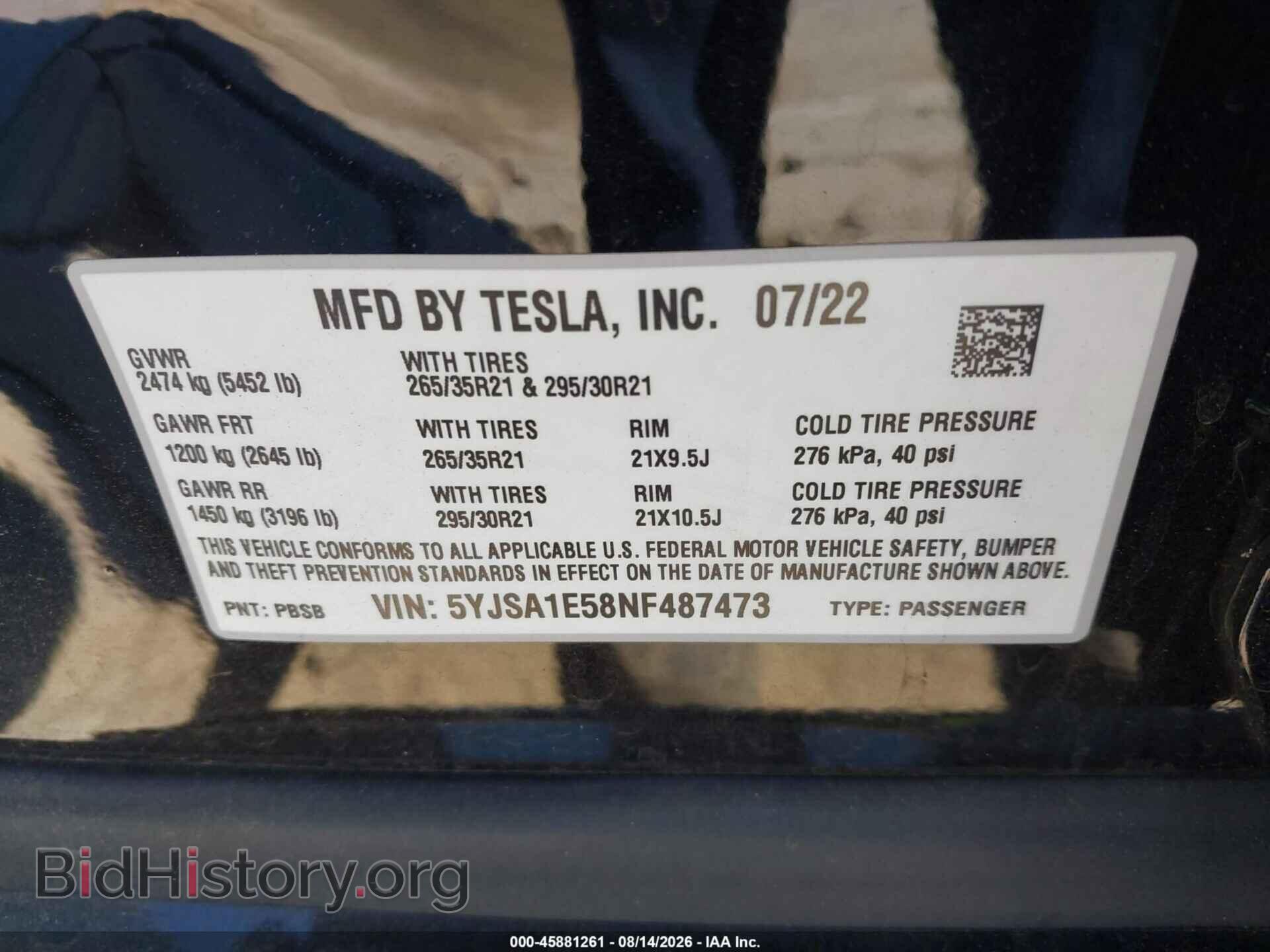 2022 TESLA MODEL S - VIN: 5YJSA1E58NF487473 - Фото 9