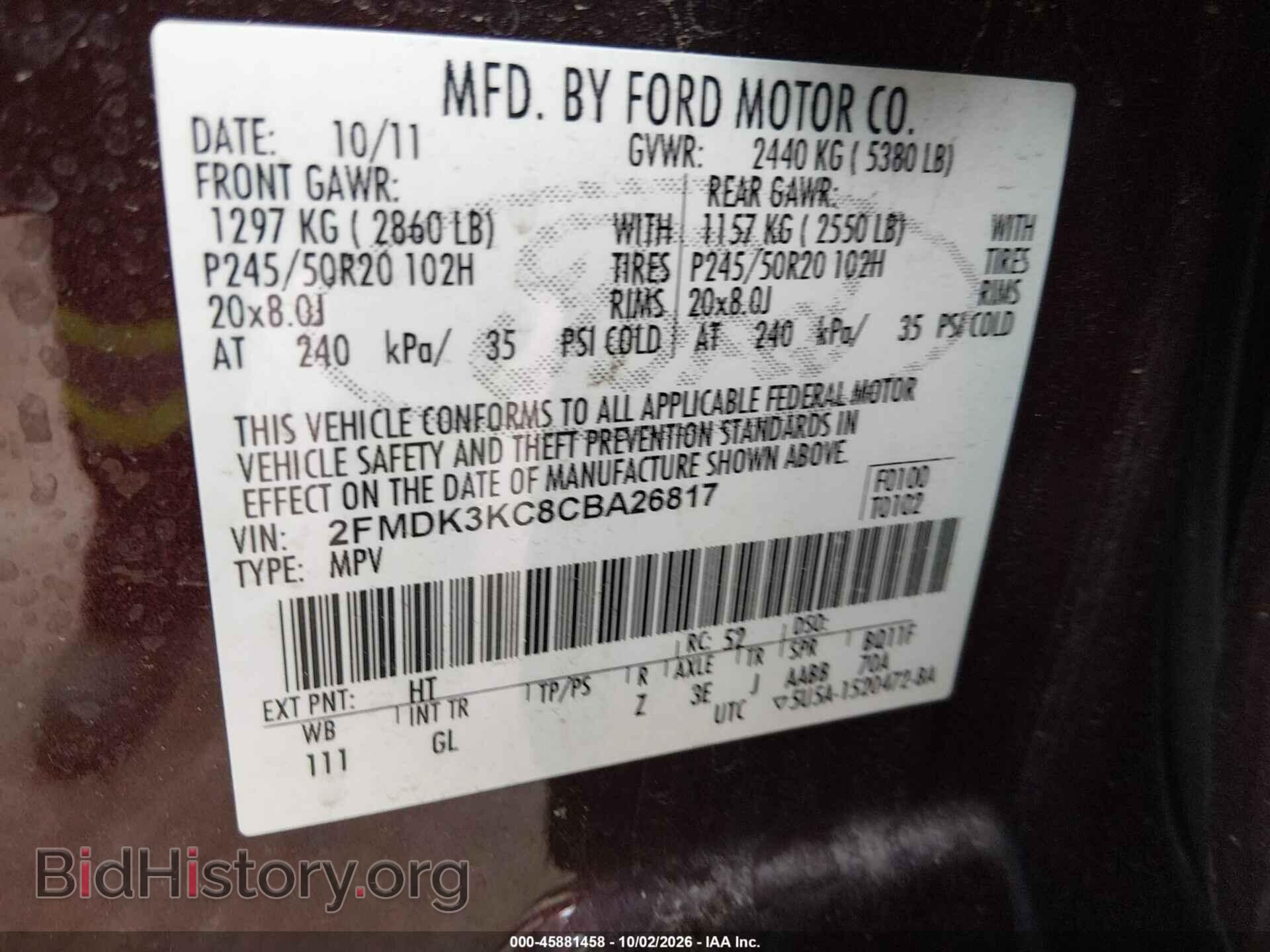 2012 FORD EDGE - VIN: 2FMDK3KC8CBA26817 - Photo 9