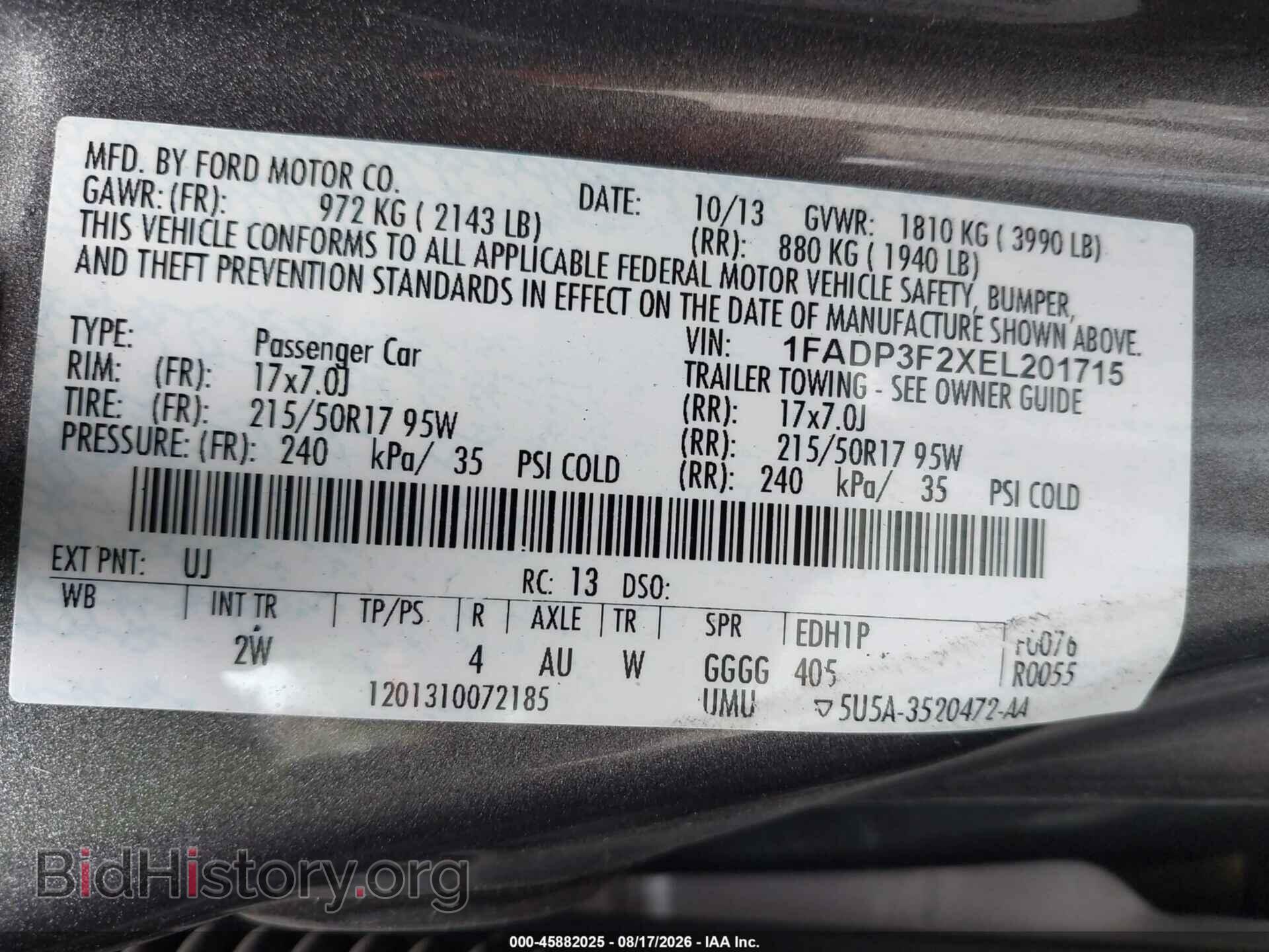 2014 FORD FOCUS - VIN: 1FADP3F2XEL201715 - Фото 9