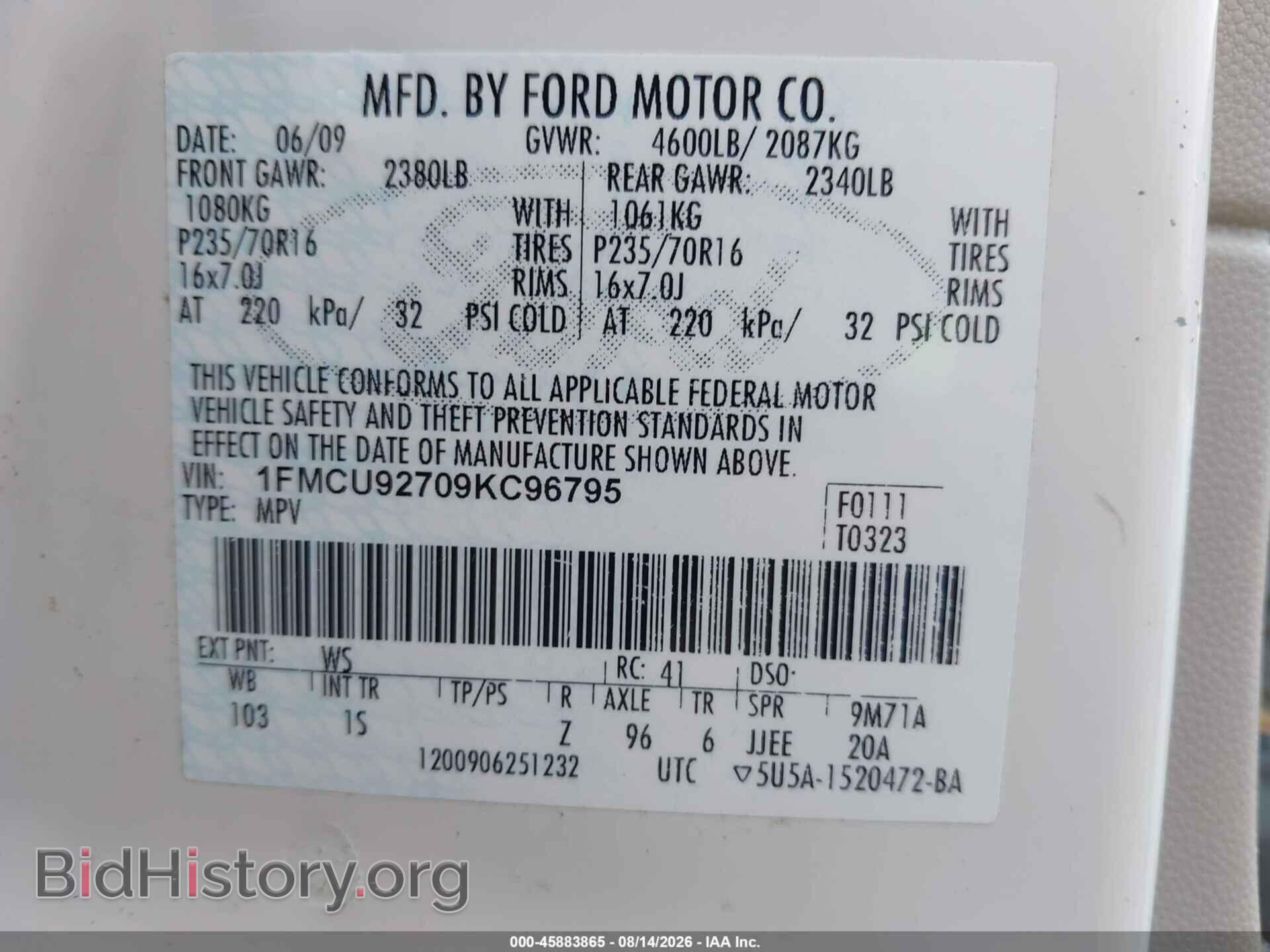 2009 FORD ESCAPE - VIN: 1FMCU92709KC96795 - Photo 9