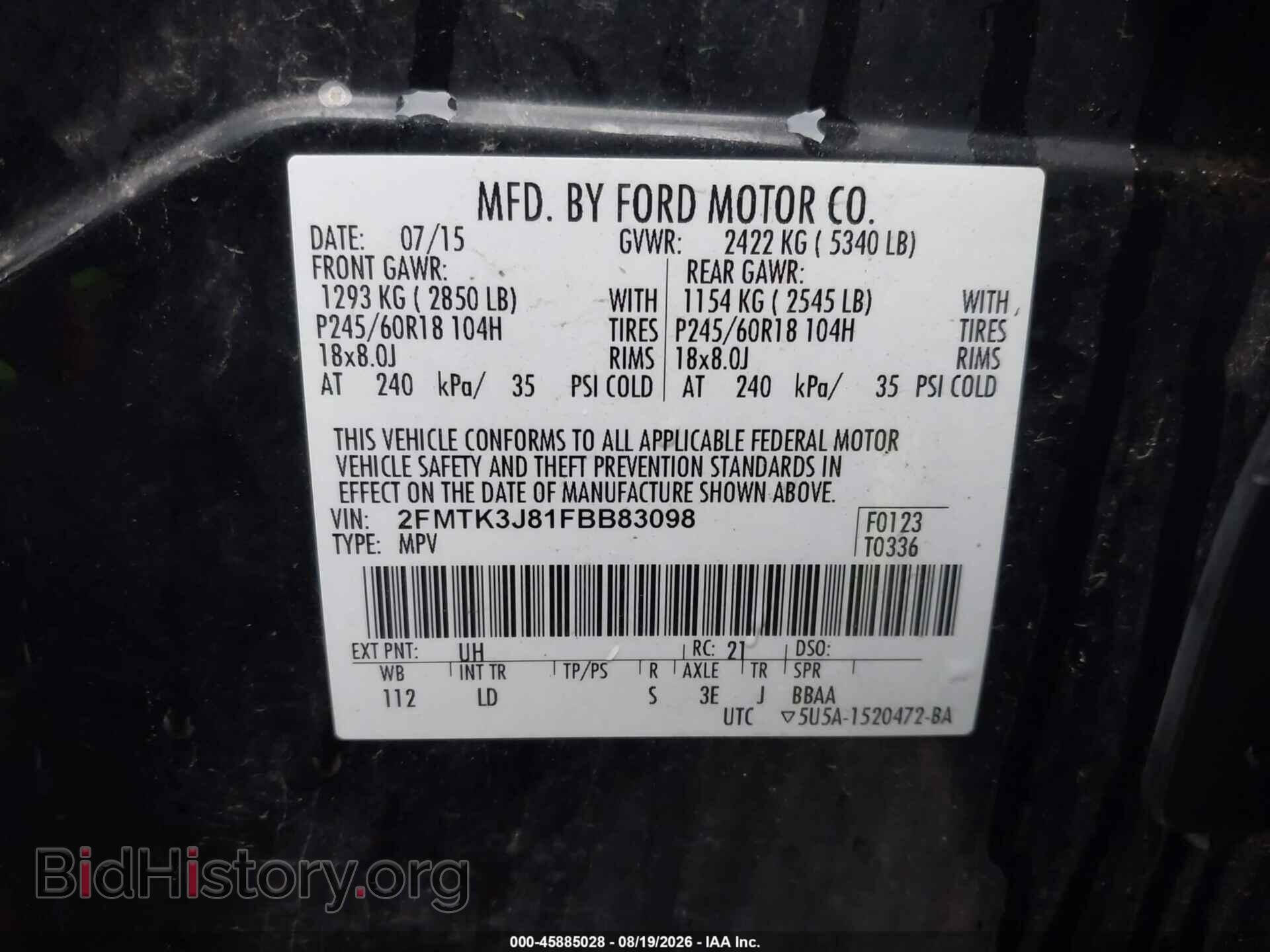 2015 FORD EDGE - VIN: 2FMTK3J81FBB83098 - Фото 9
