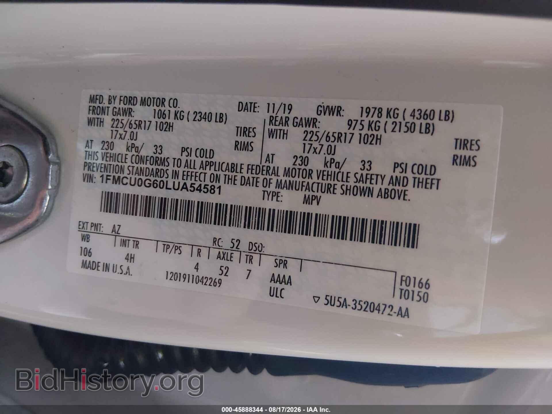 2020 FORD ESCAPE - VIN: 1FMCU0G60LUA54581 - Photo 9