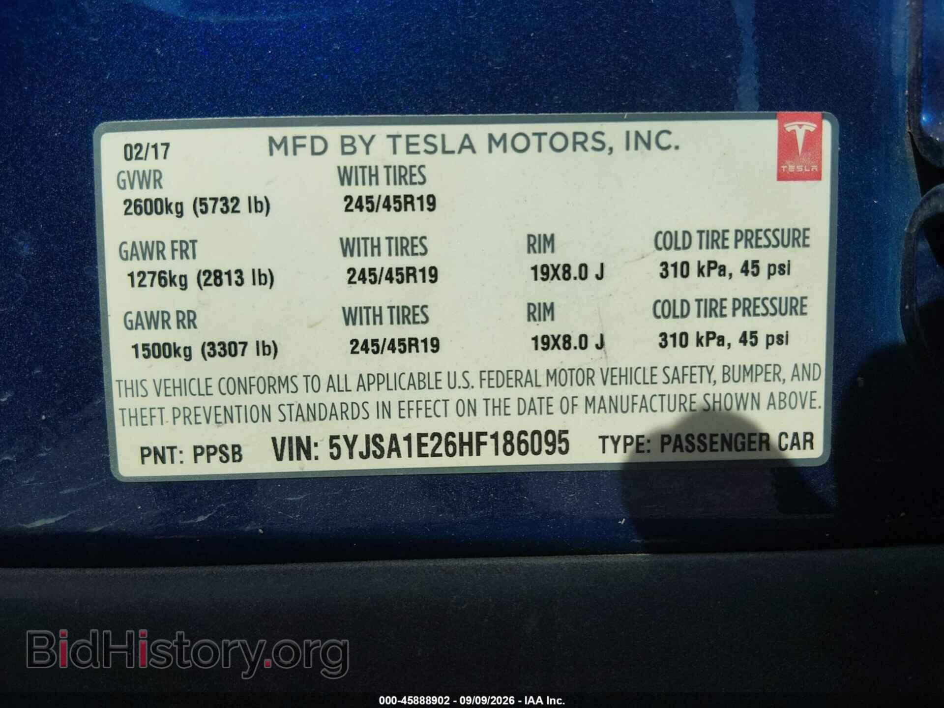 2017 TESLA MODEL S - VIN: 5YJSA1E26HF186095 - Photo 9