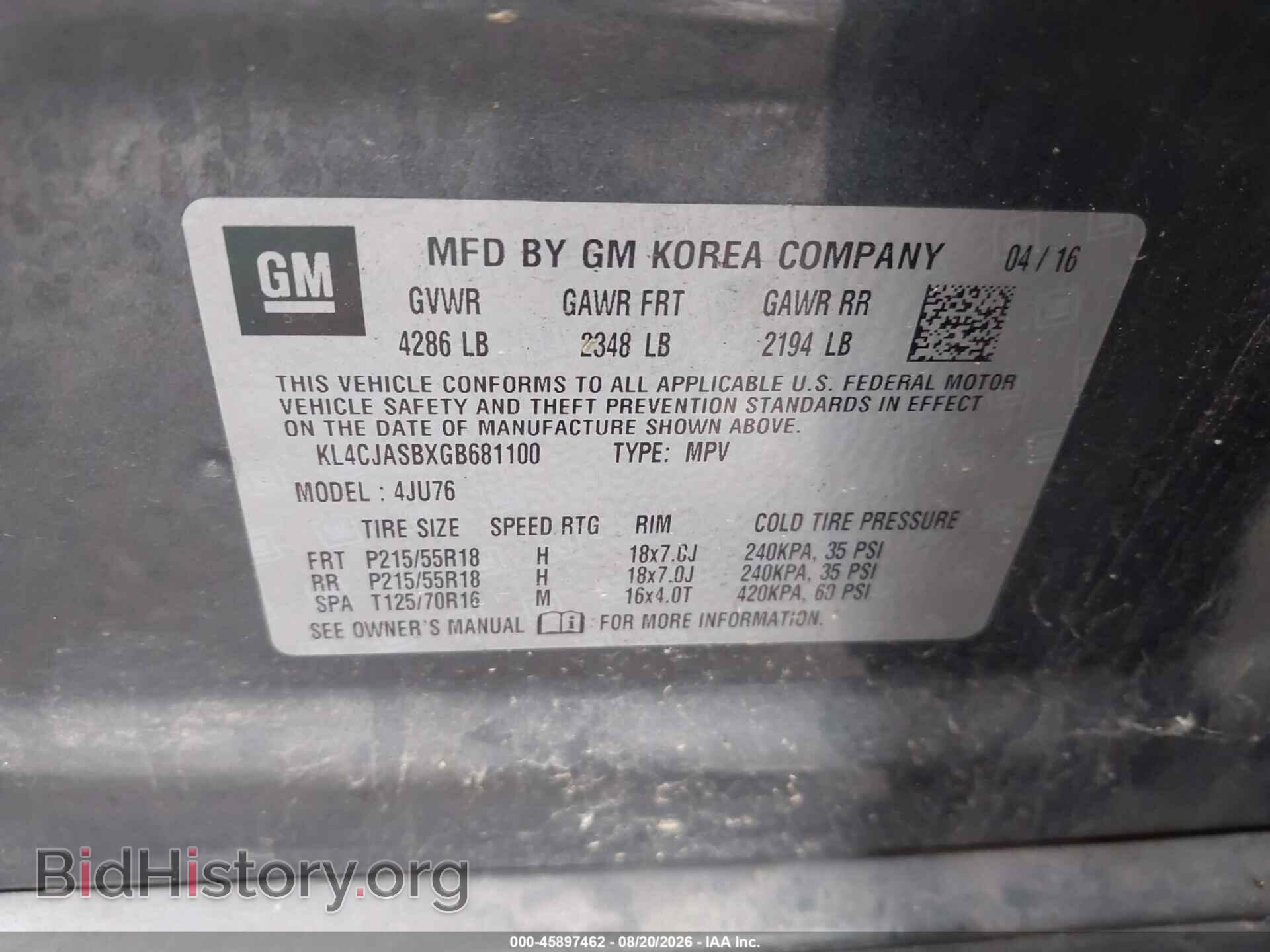 2016 BUICK ENCORE - VIN: KL4CJASBXGB681100 - Photo 9