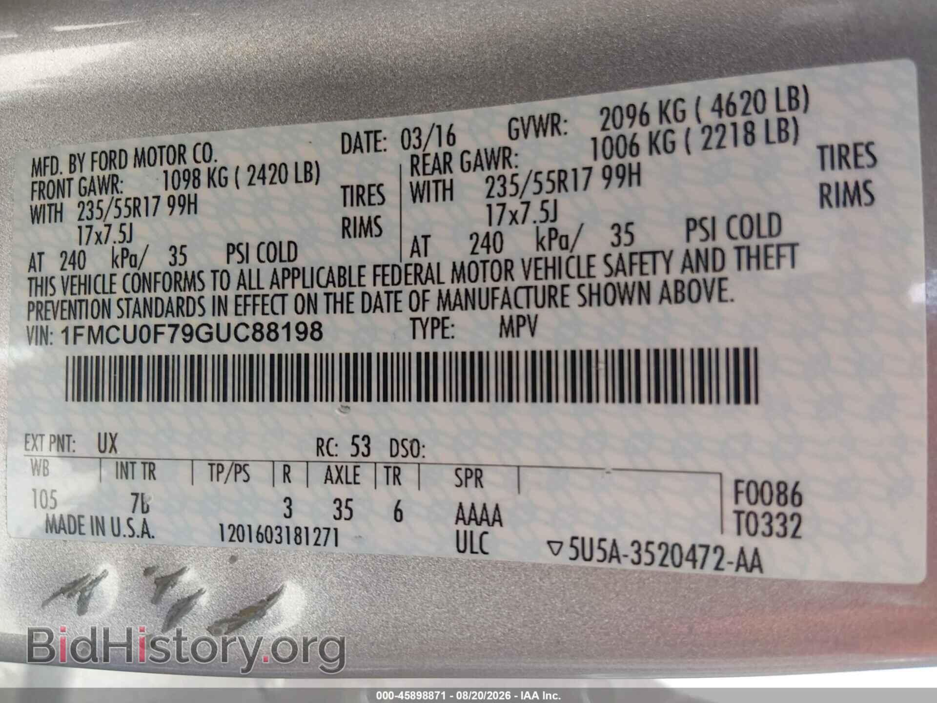 2016 FORD ESCAPE - VIN: 1FMCU0F79GUC88198 - Photo 8