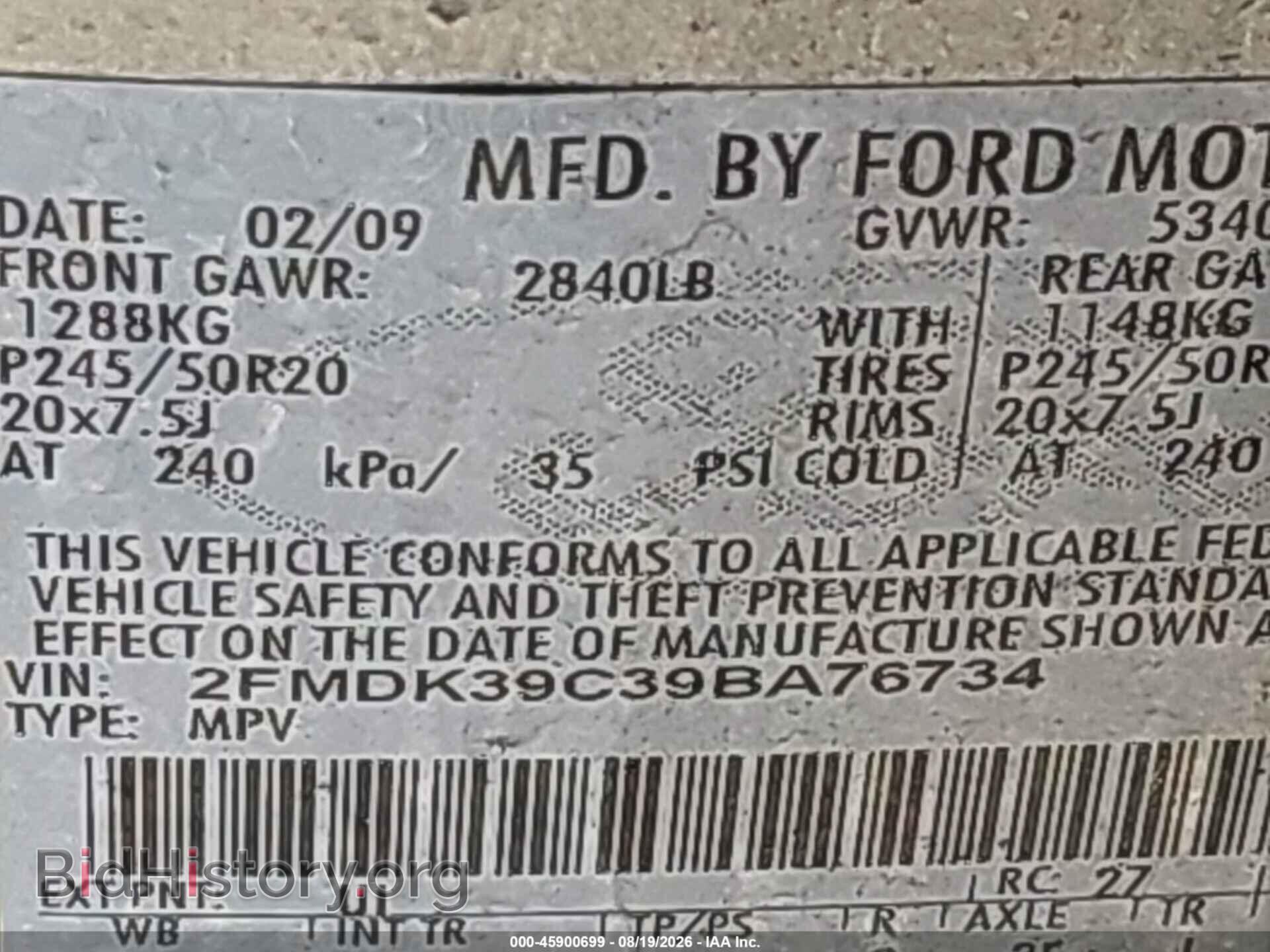 2009 FORD EDGE - VIN: 2FMDK39C39BA76734 - Фото 9