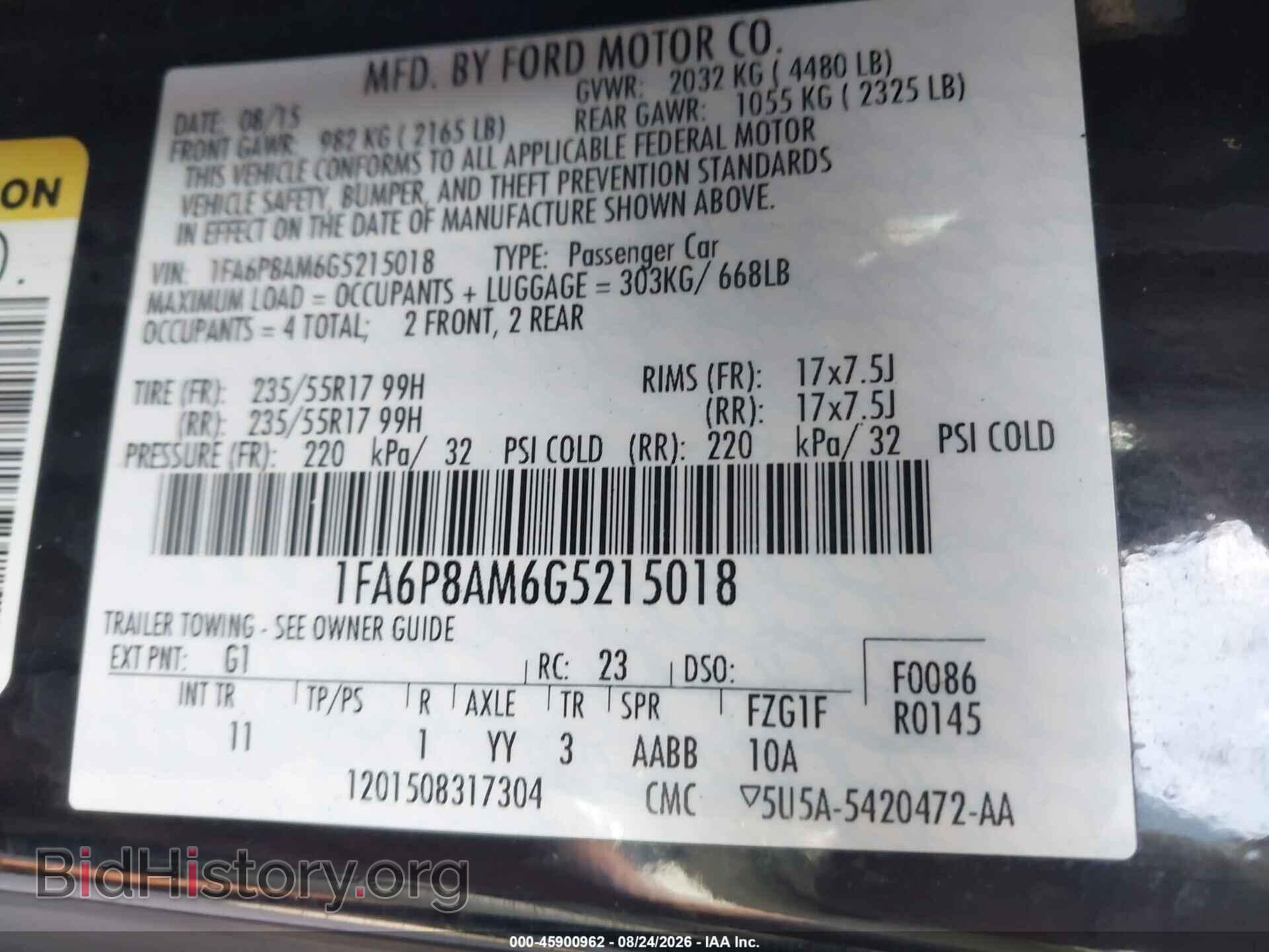 2016 FORD MUSTANG - VIN: 1FA6P8AM6G5215018 - Фото 9