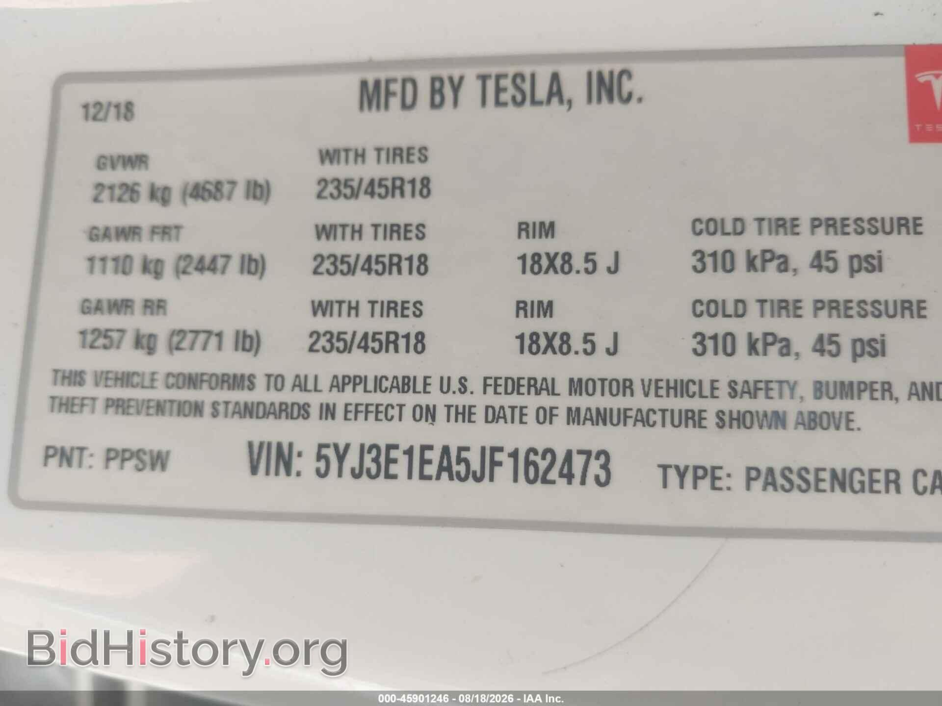 2018 TESLA MODEL 3 - VIN: 5YJ3E1EA5JF162473 - Photo 9