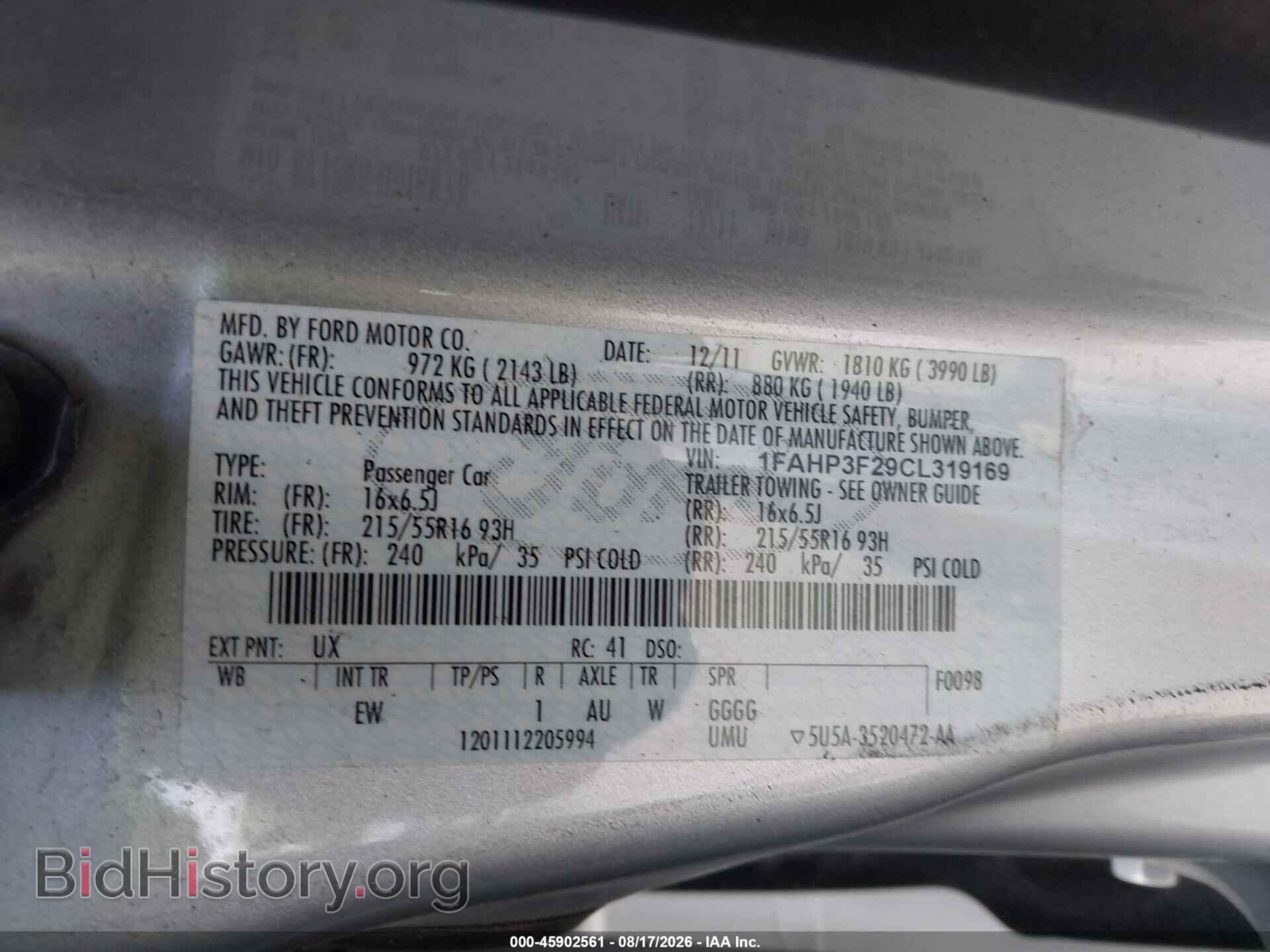 2012 FORD FOCUS - VIN: 1FAHP3F29CL319169 - Фото 9