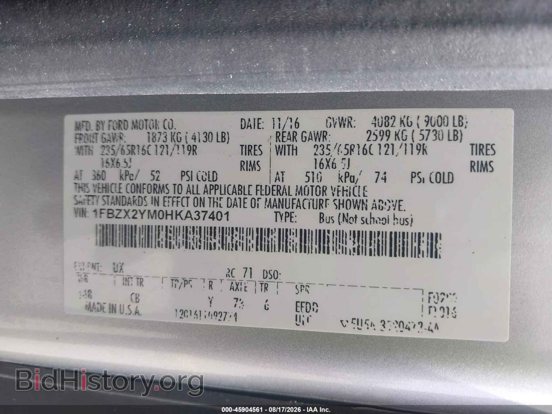 2017 FORD TRANSIT-350 - VIN: 1FBZX2YM0HKA37401 - Photo 9
