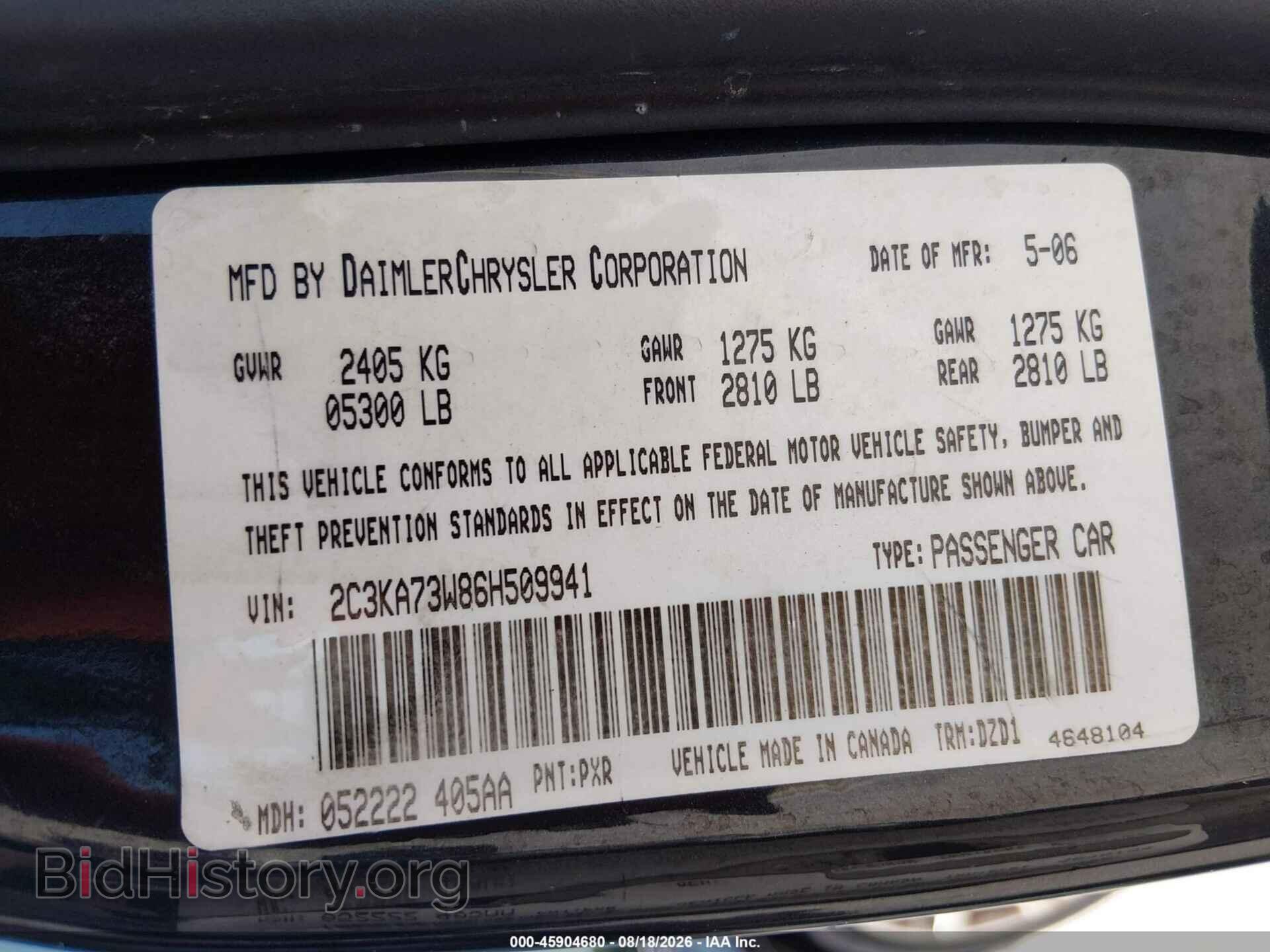 2006 CHRYSLER 300C - VIN: 2C3KA73W86H509941 - Фото 9