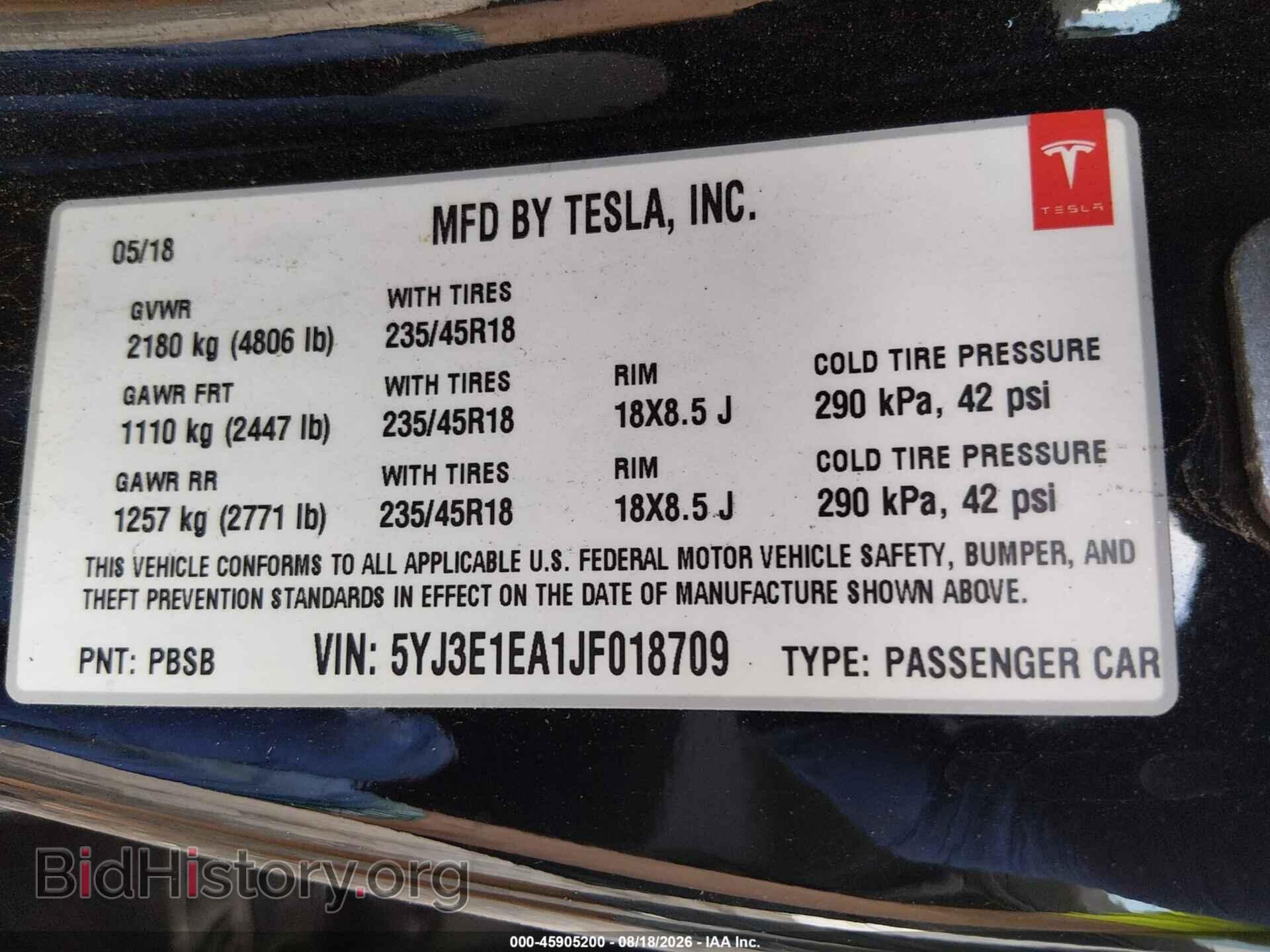 2018 TESLA MODEL 3 - VIN: 5YJ3E1EA1JF018709 - Photo 9