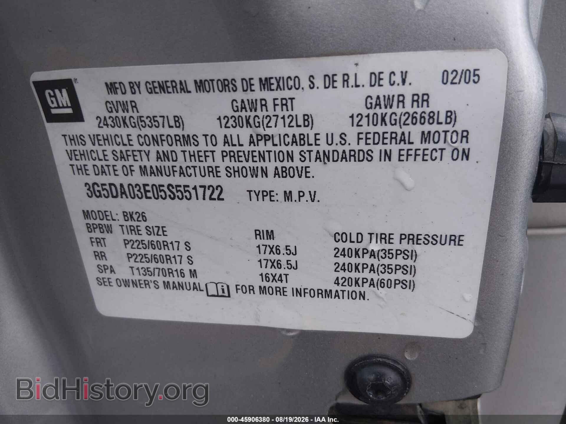 2005 BUICK RENDEZVOUS - VIN: 3G5DA03E05S551722 - Photo 9