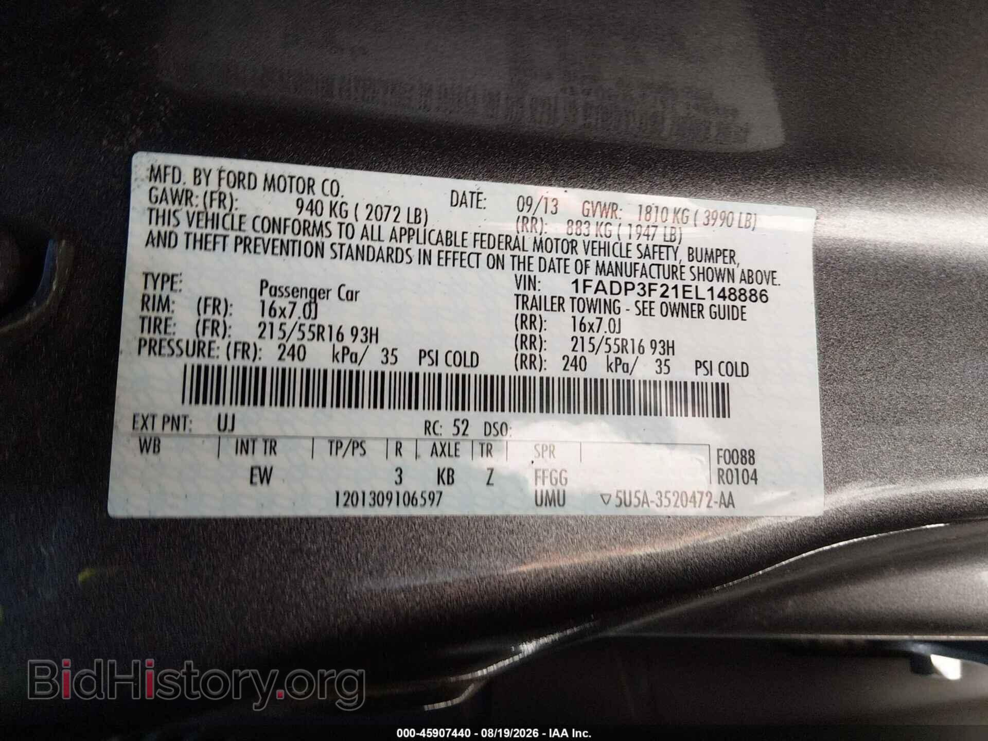 2014 FORD FOCUS - VIN: 1FADP3F21EL148886 - Фото 9