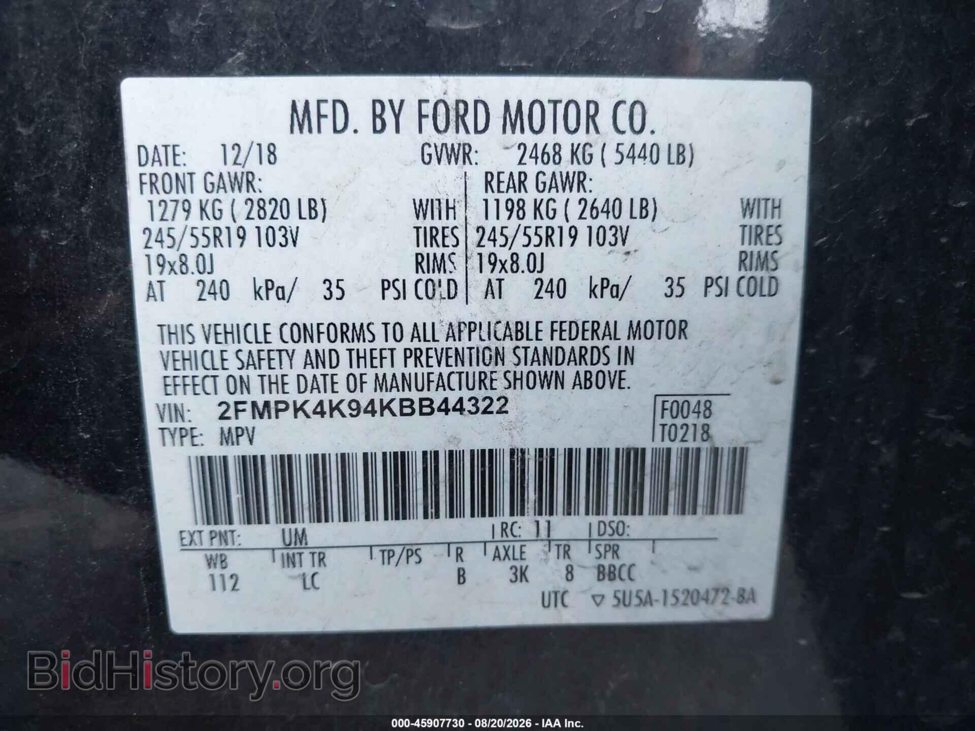 2019 FORD EDGE - VIN: 2FMPK4K94KBB44322 - Photo 9