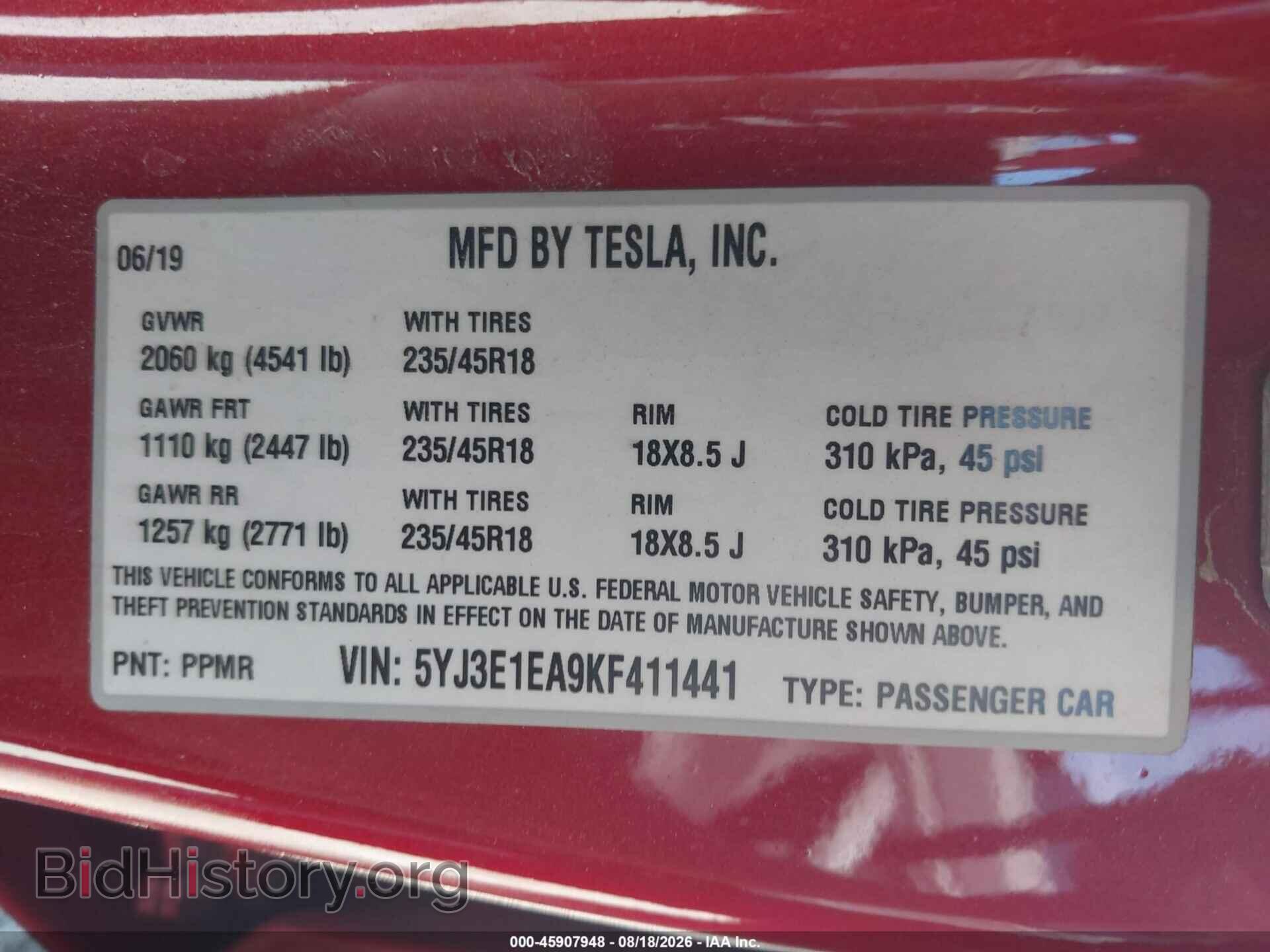 2019 TESLA MODEL 3 - VIN: 5YJ3E1EA9KF411441 - Фото 9